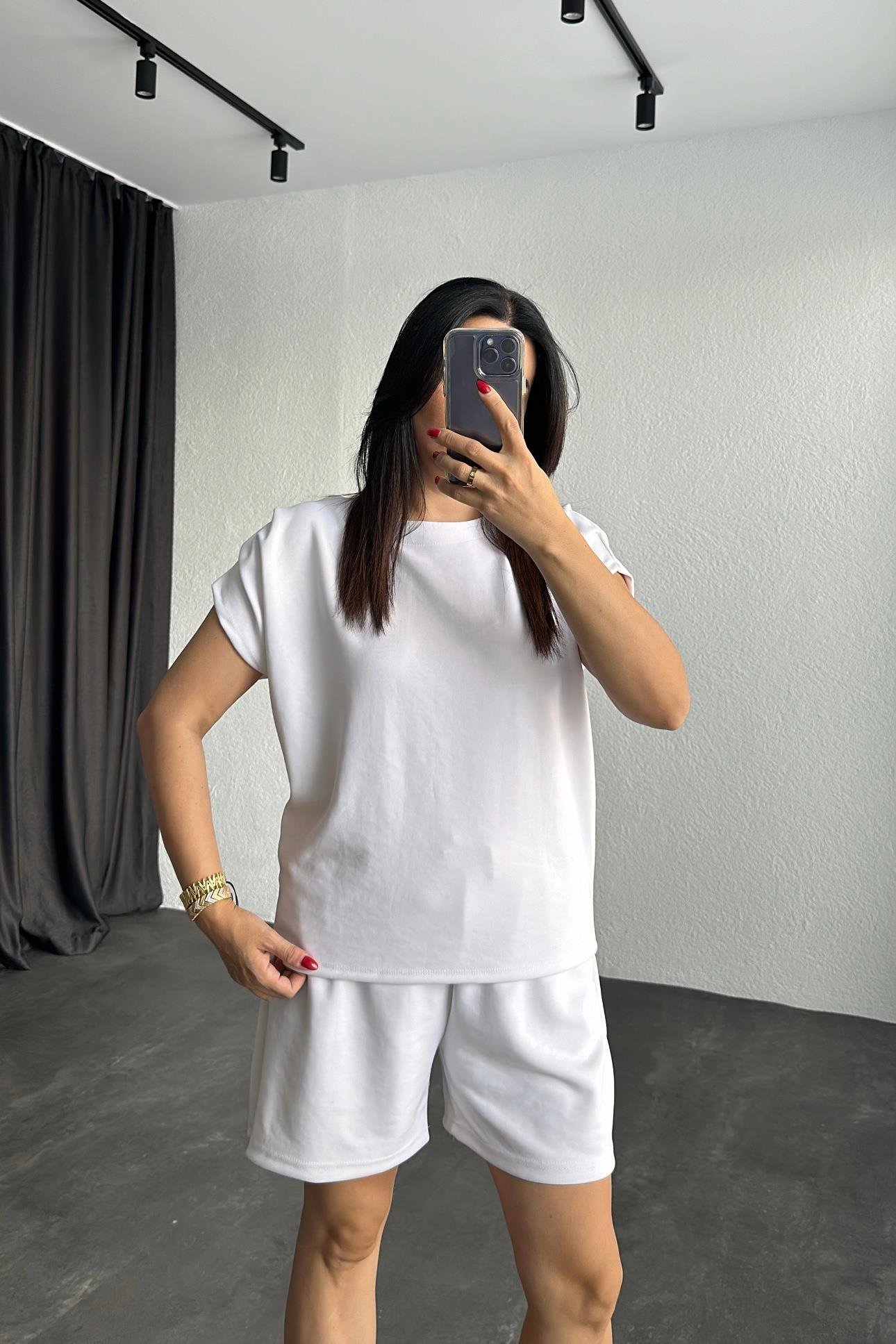 Modal Kumaş Şortlu Takım Ekru