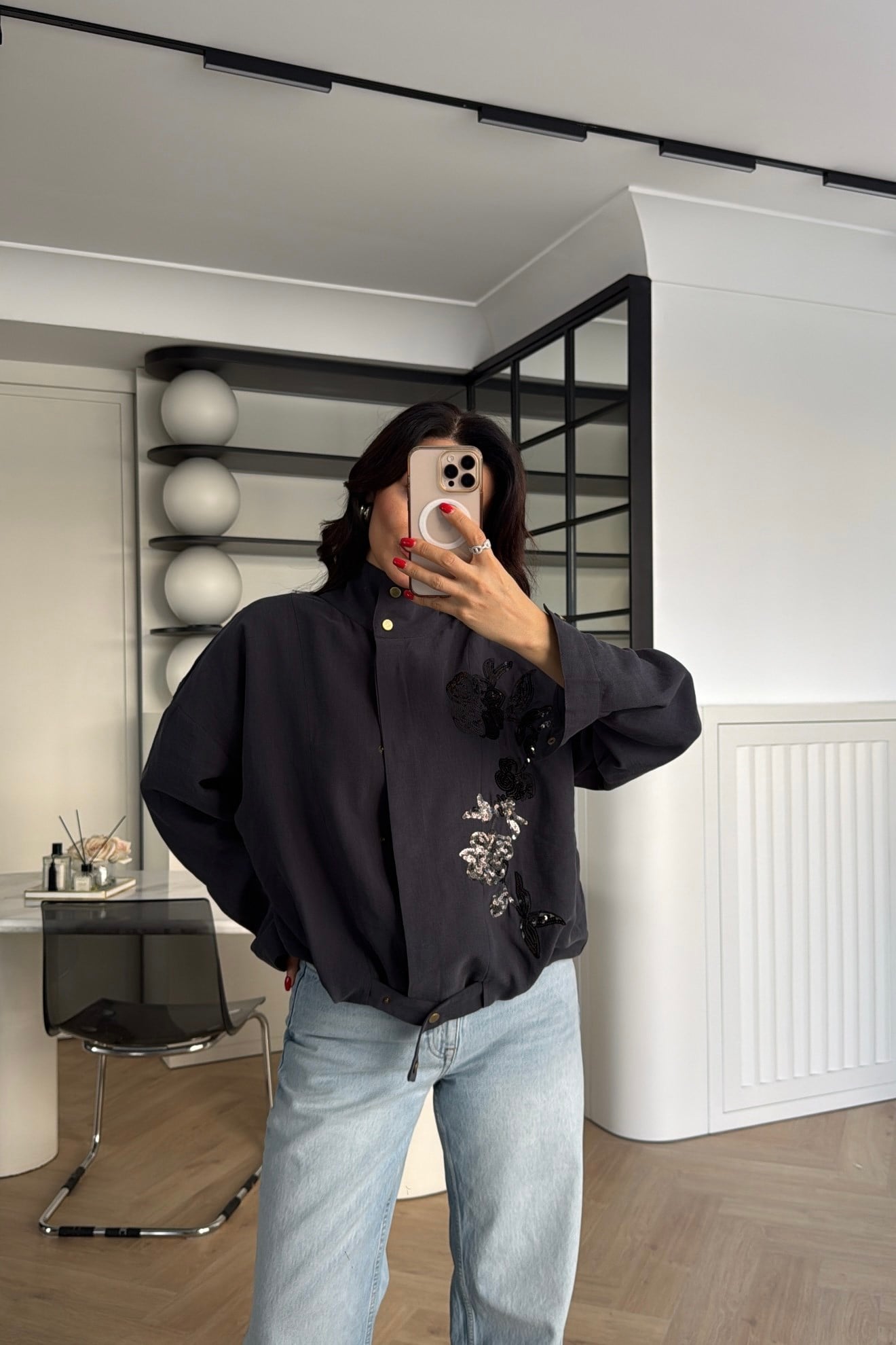 NAKIŞ İŞLEMELİ CEKET ANTRASİT