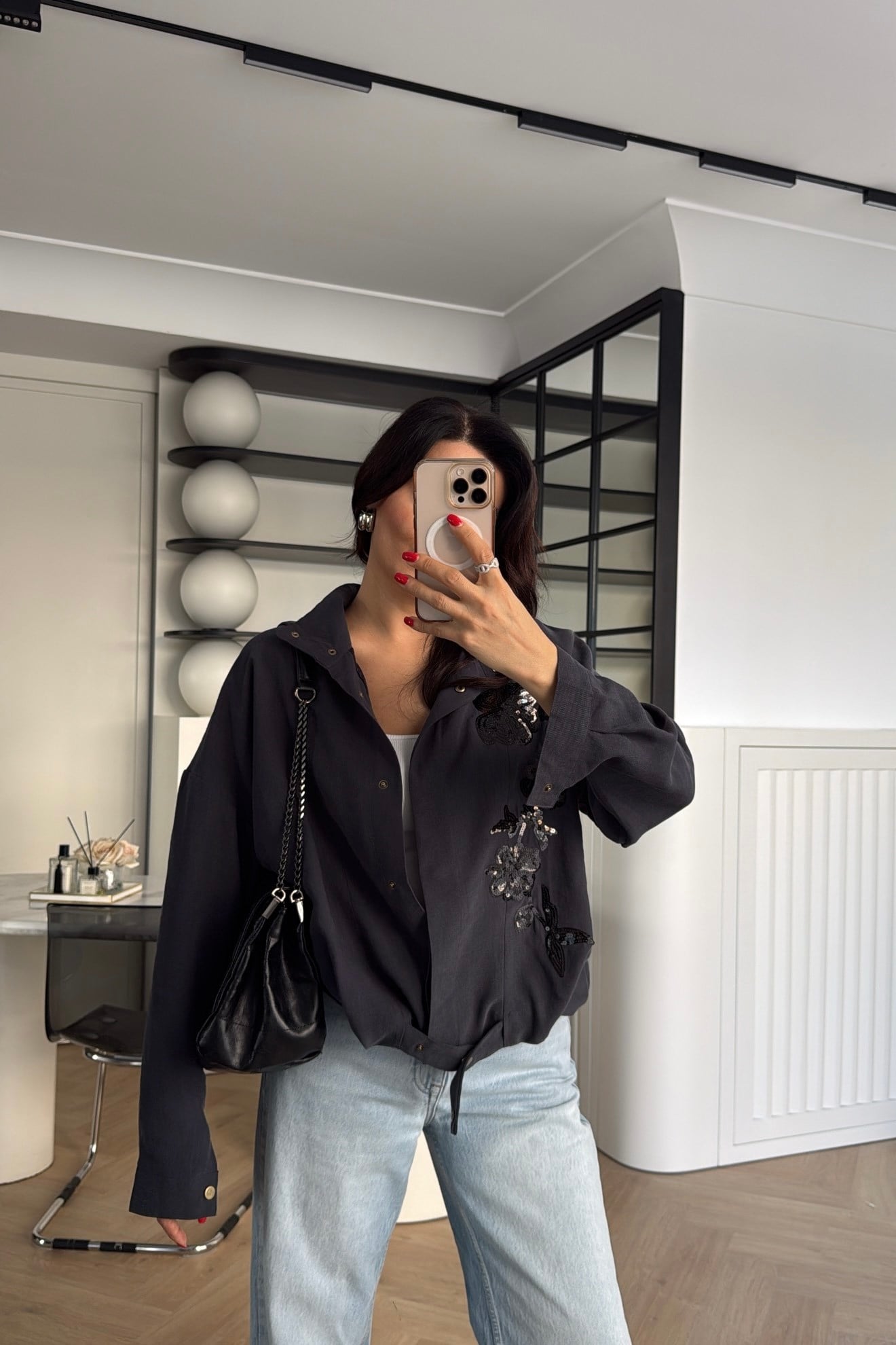 NAKIŞ İŞLEMELİ CEKET ANTRASİT