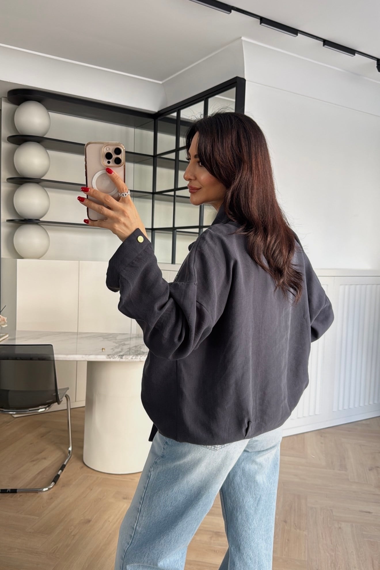 NAKIŞ İŞLEMELİ CEKET ANTRASİT