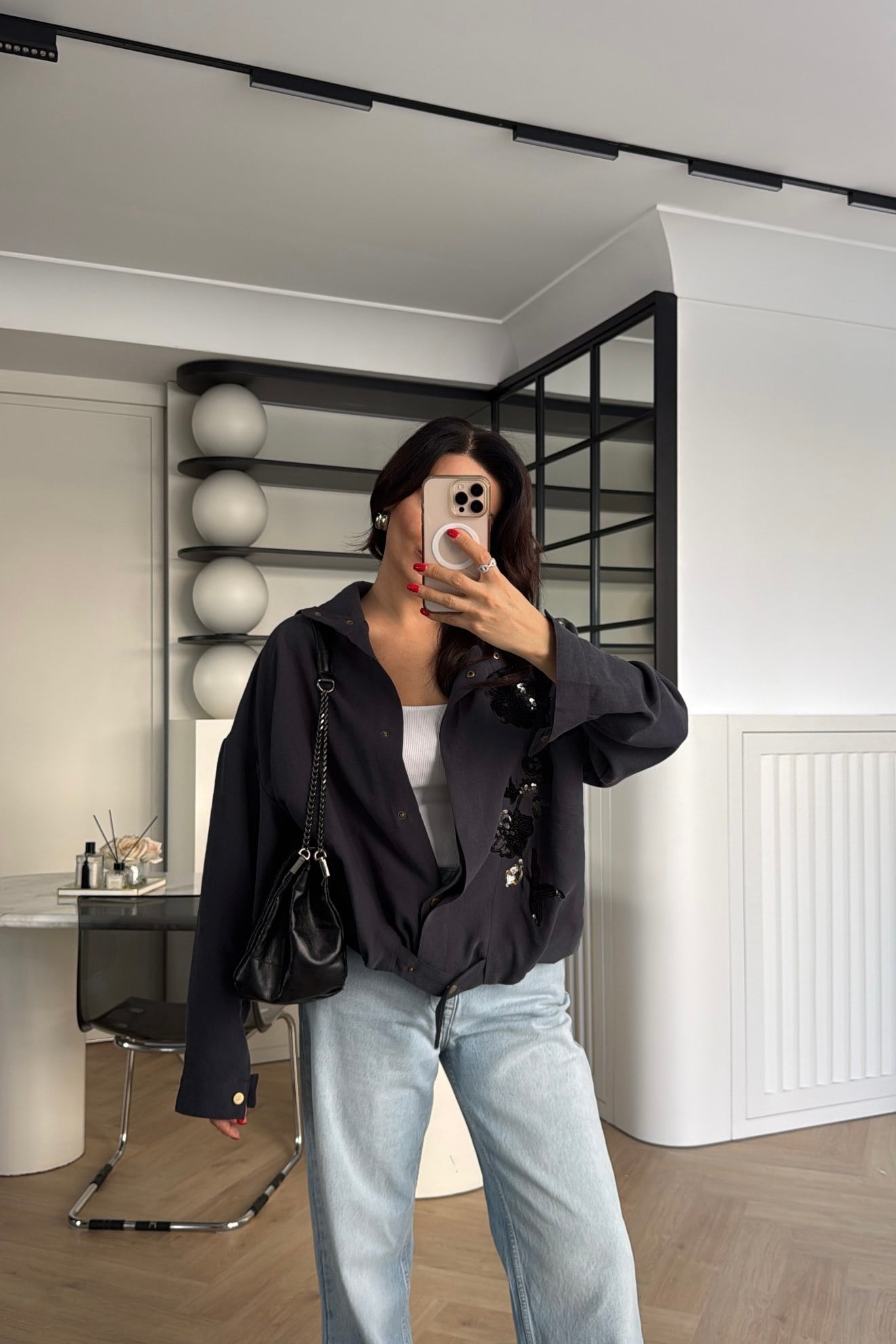 NAKIŞ İŞLEMELİ CEKET ANTRASİT