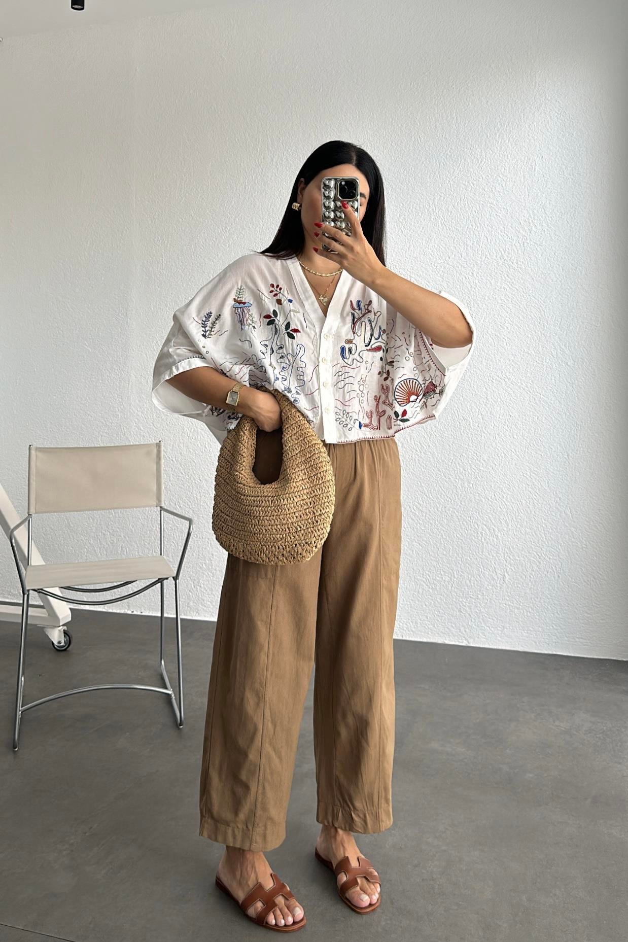 Nakışlı Keten Gömlek 