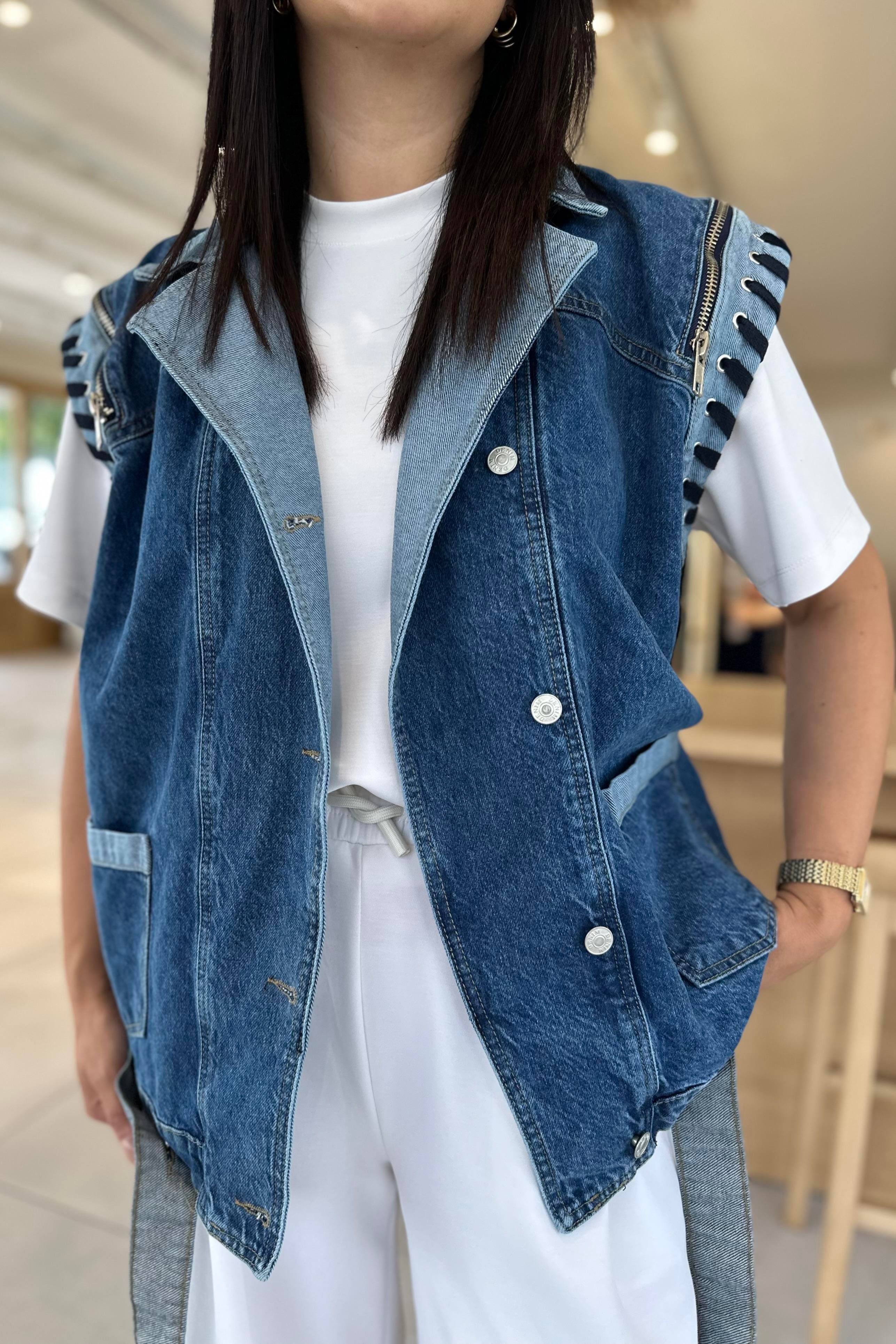 Oversize Kalıp Tasarım Denim Yelek