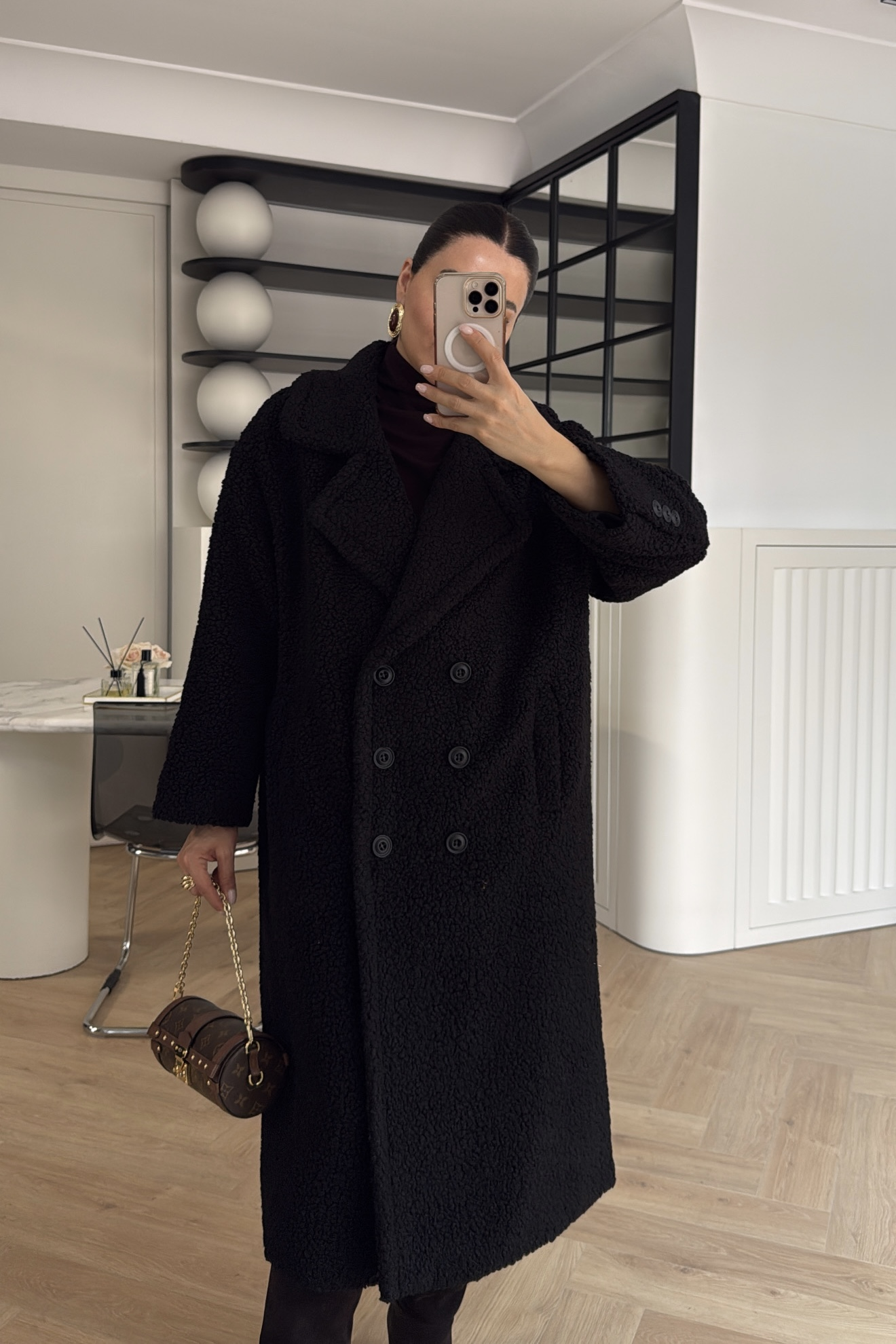 OVERSİZE TEDDY PELUŞ KABAN SİYAH