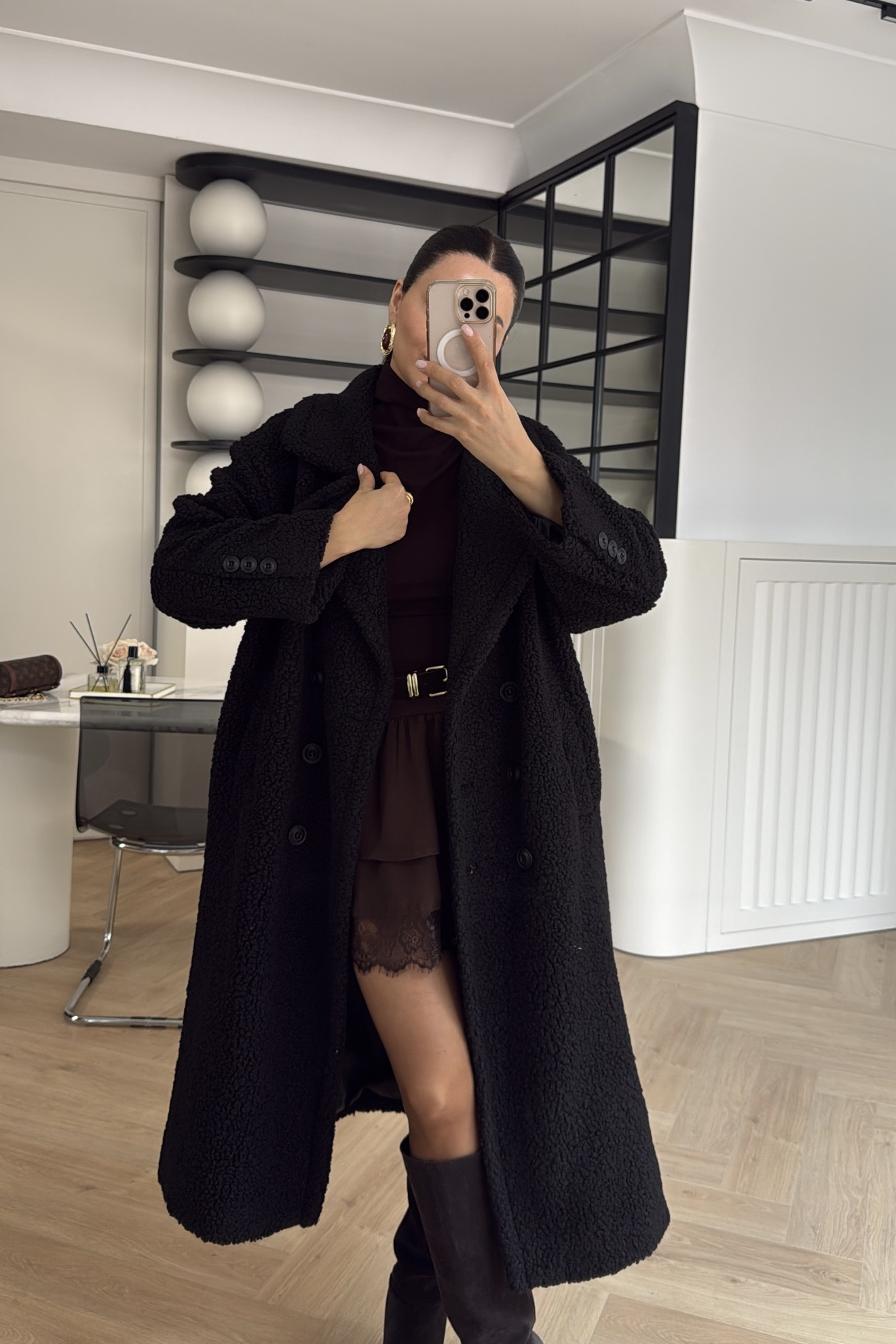 OVERSİZE TEDDY PELUŞ KABAN SİYAH