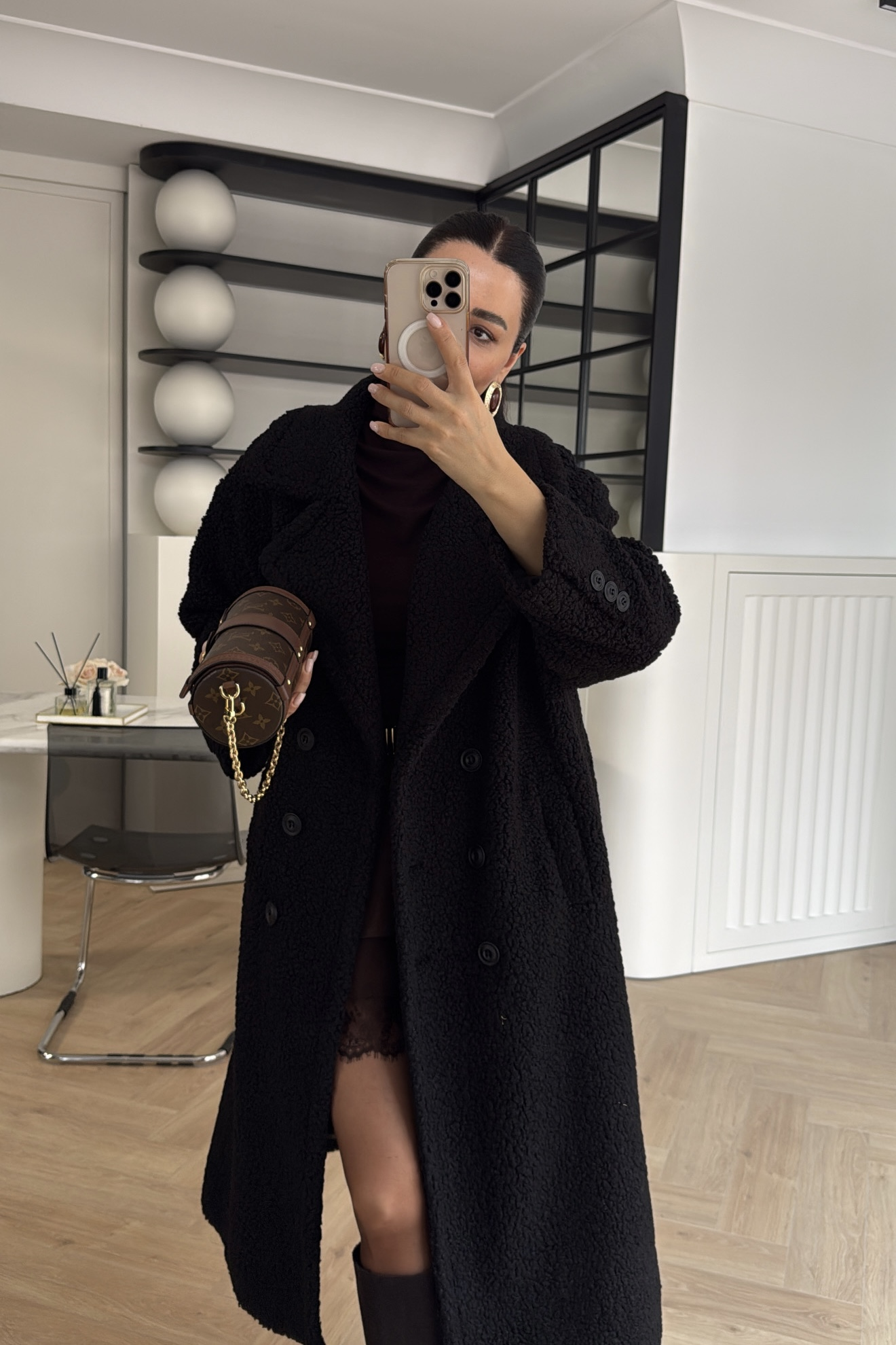 OVERSİZE TEDDY PELUŞ KABAN SİYAH