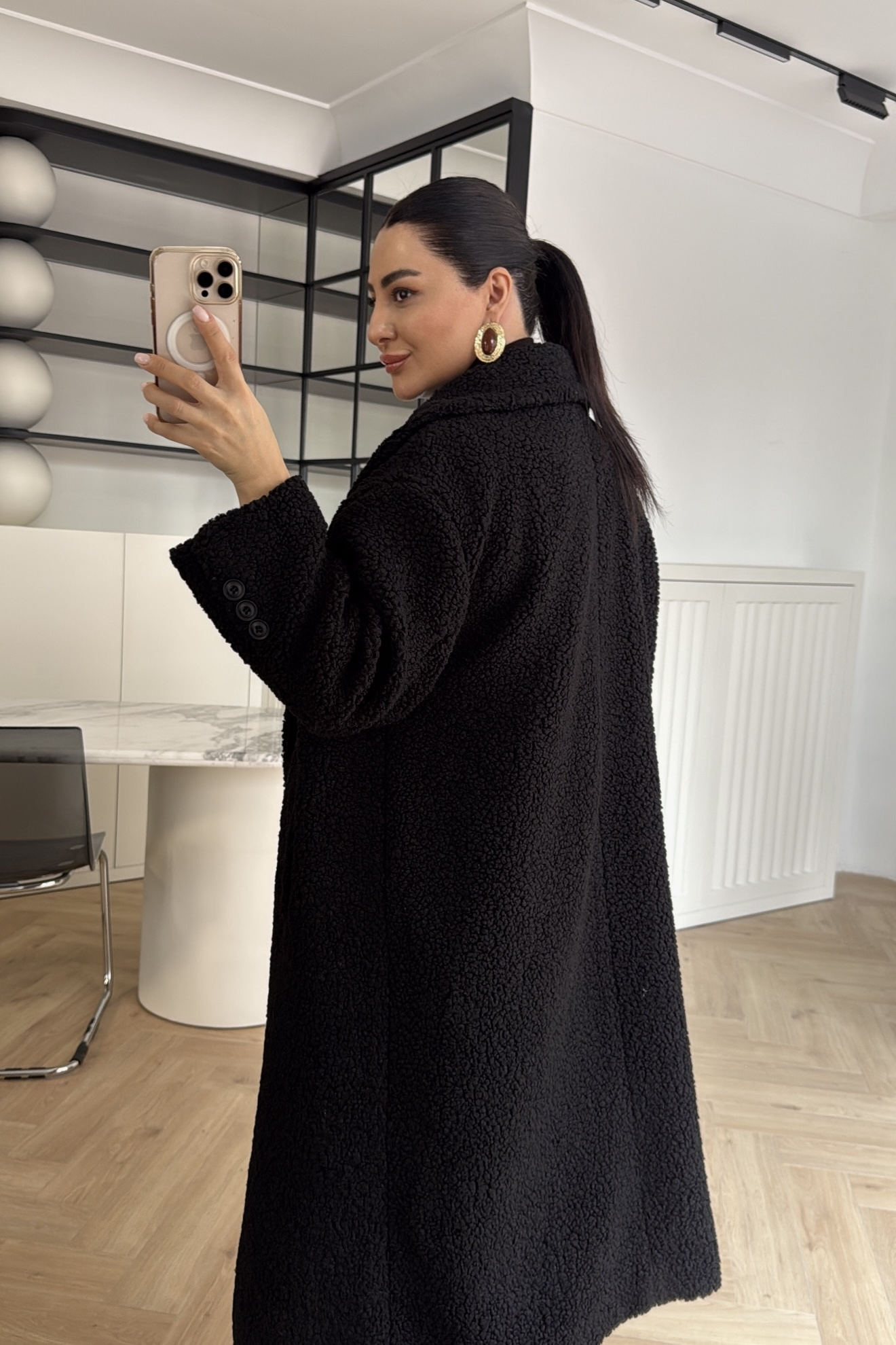 OVERSİZE TEDDY PELUŞ KABAN SİYAH