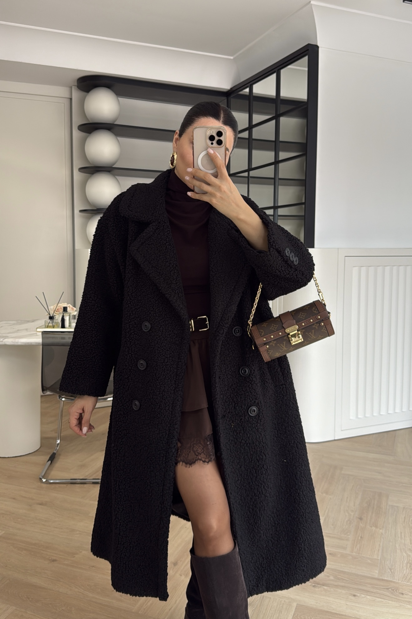 OVERSİZE TEDDY PELUŞ KABAN SİYAH