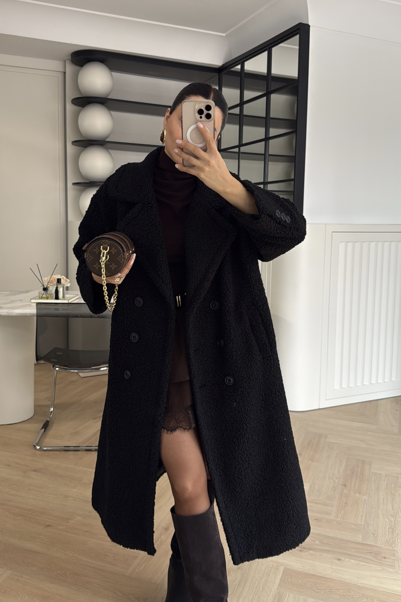 OVERSİZE TEDDY PELUŞ KABAN SİYAH