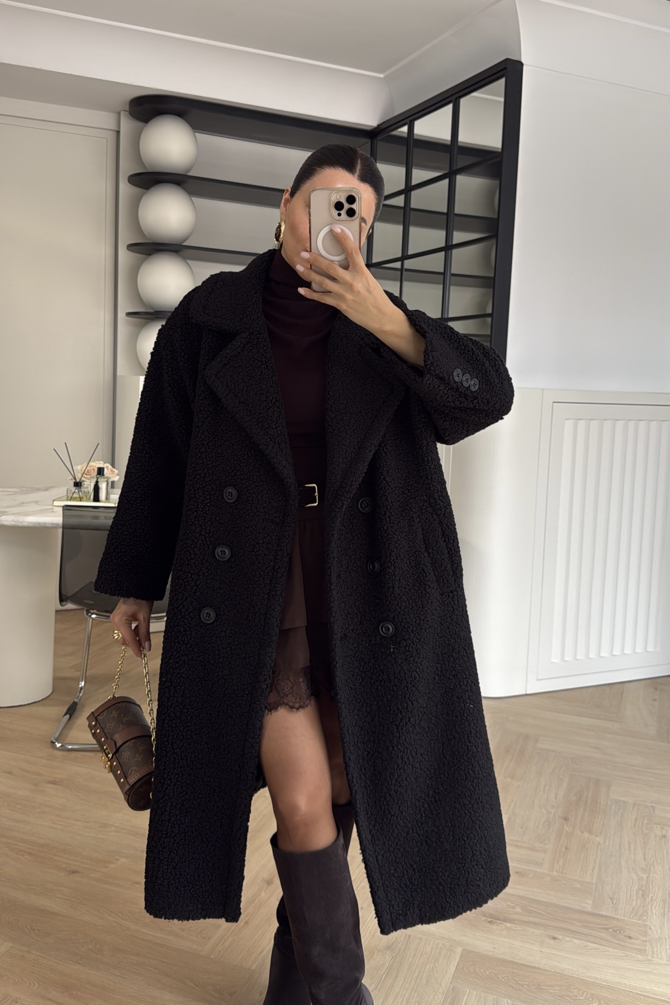 OVERSİZE TEDDY PELUŞ KABAN SİYAH