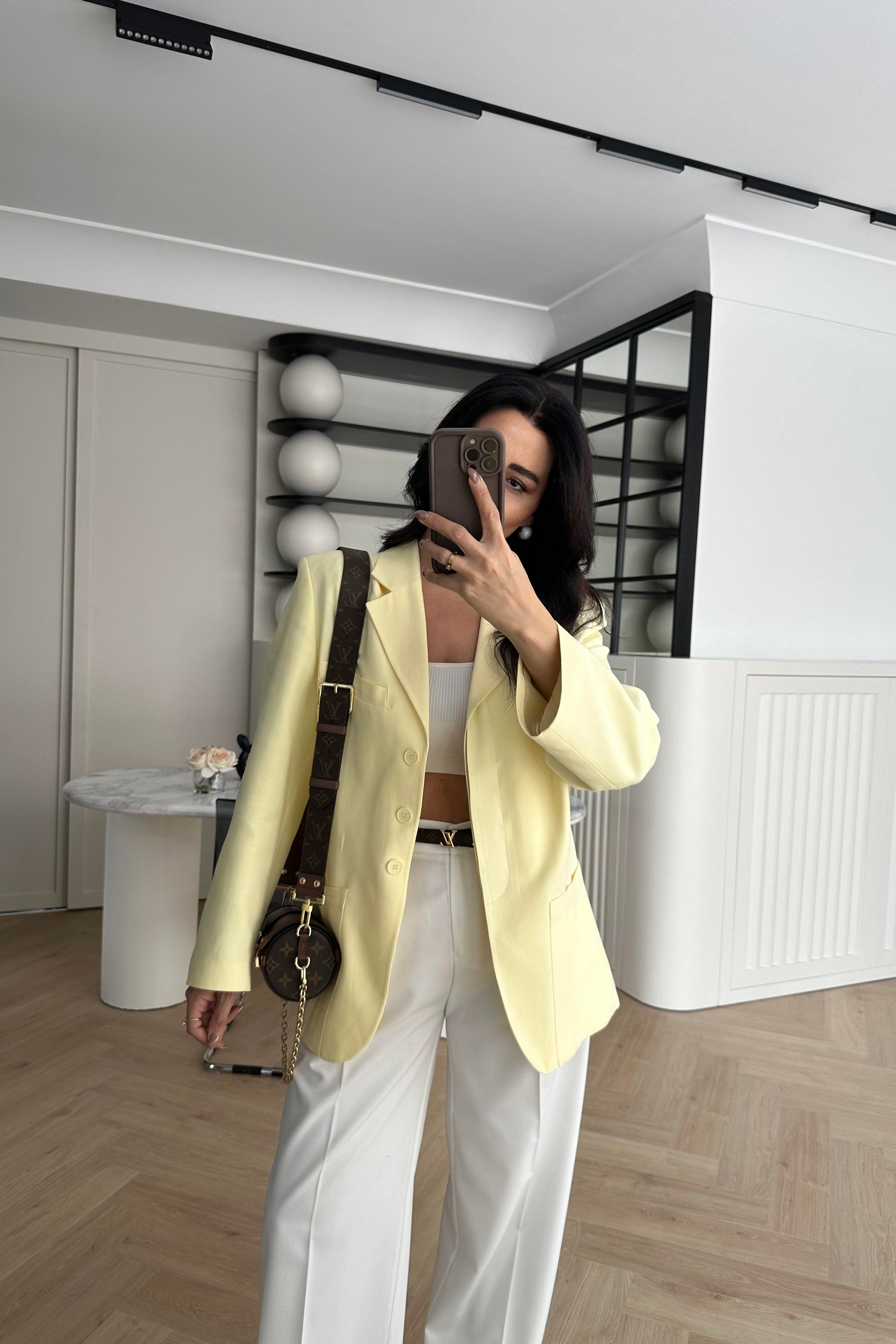 Pastel Sarı Üç Düğmeli Premium Blazer Ceket