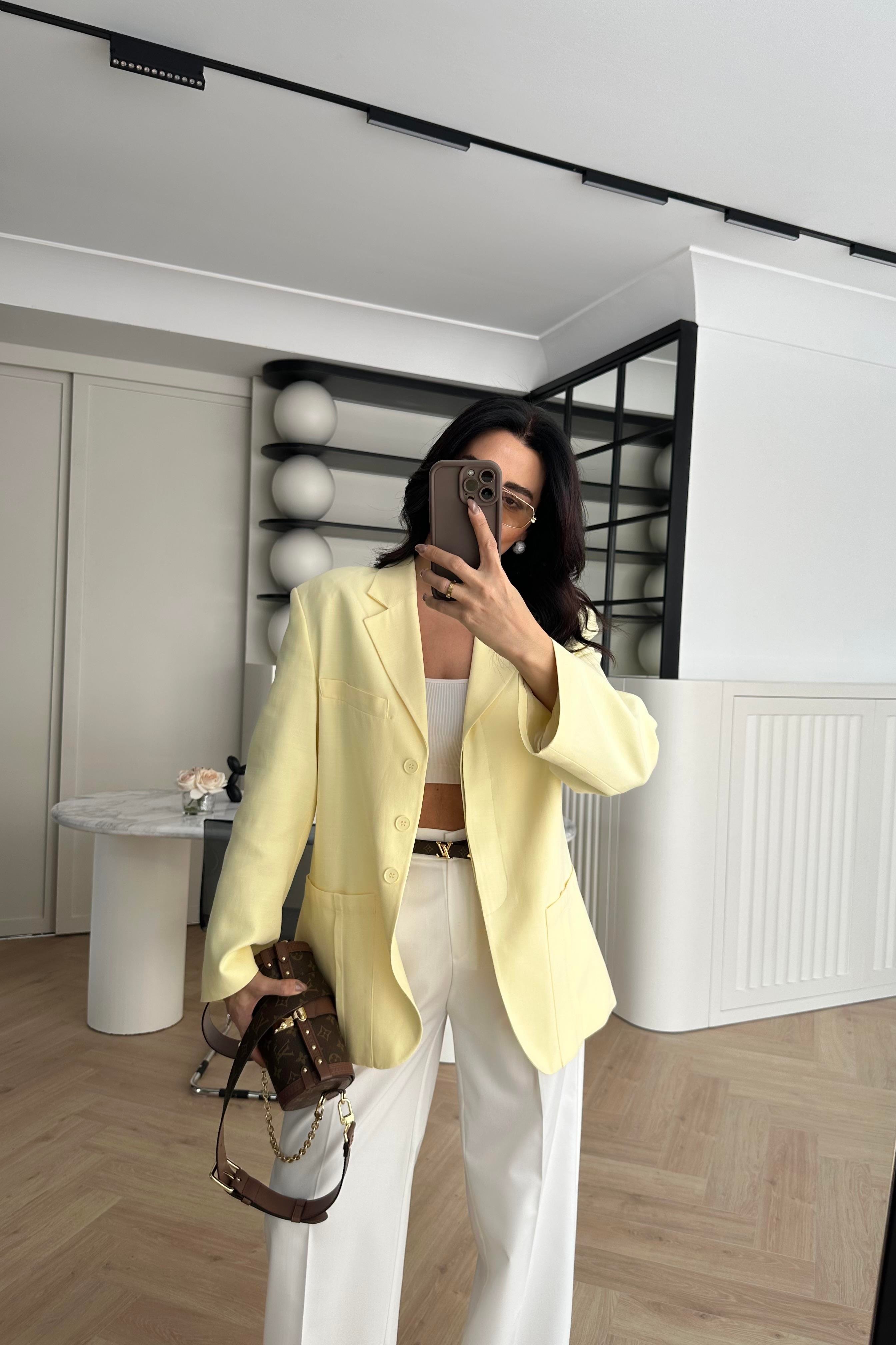 Pastel Sarı Üç Düğmeli Premium Blazer Ceket