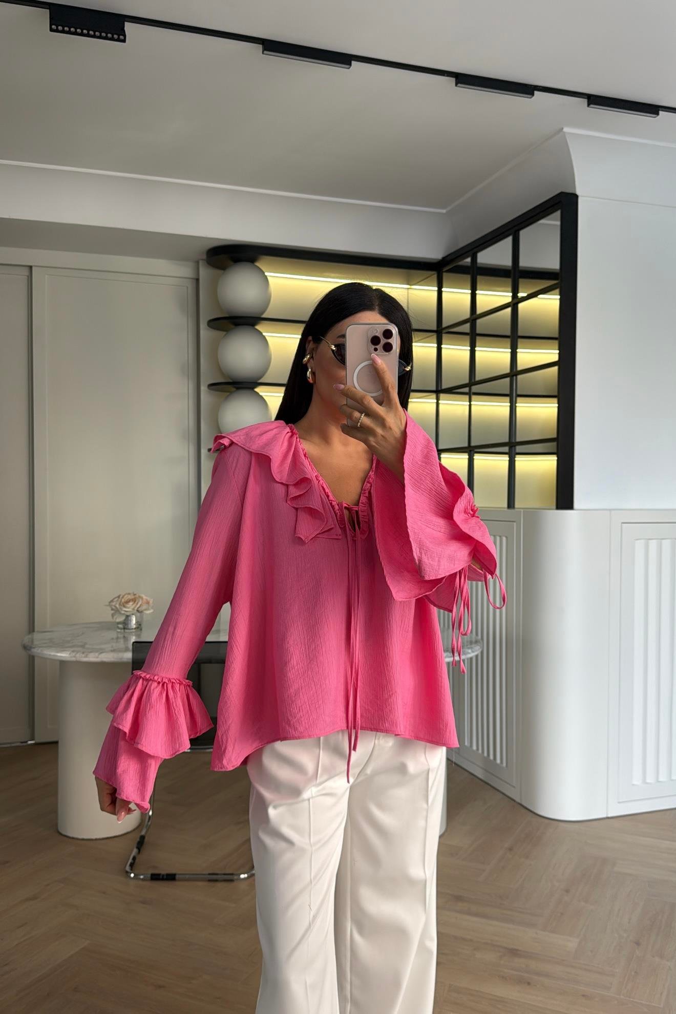 PEMBE FIRFIRLI SALAŞ GÖMLEK