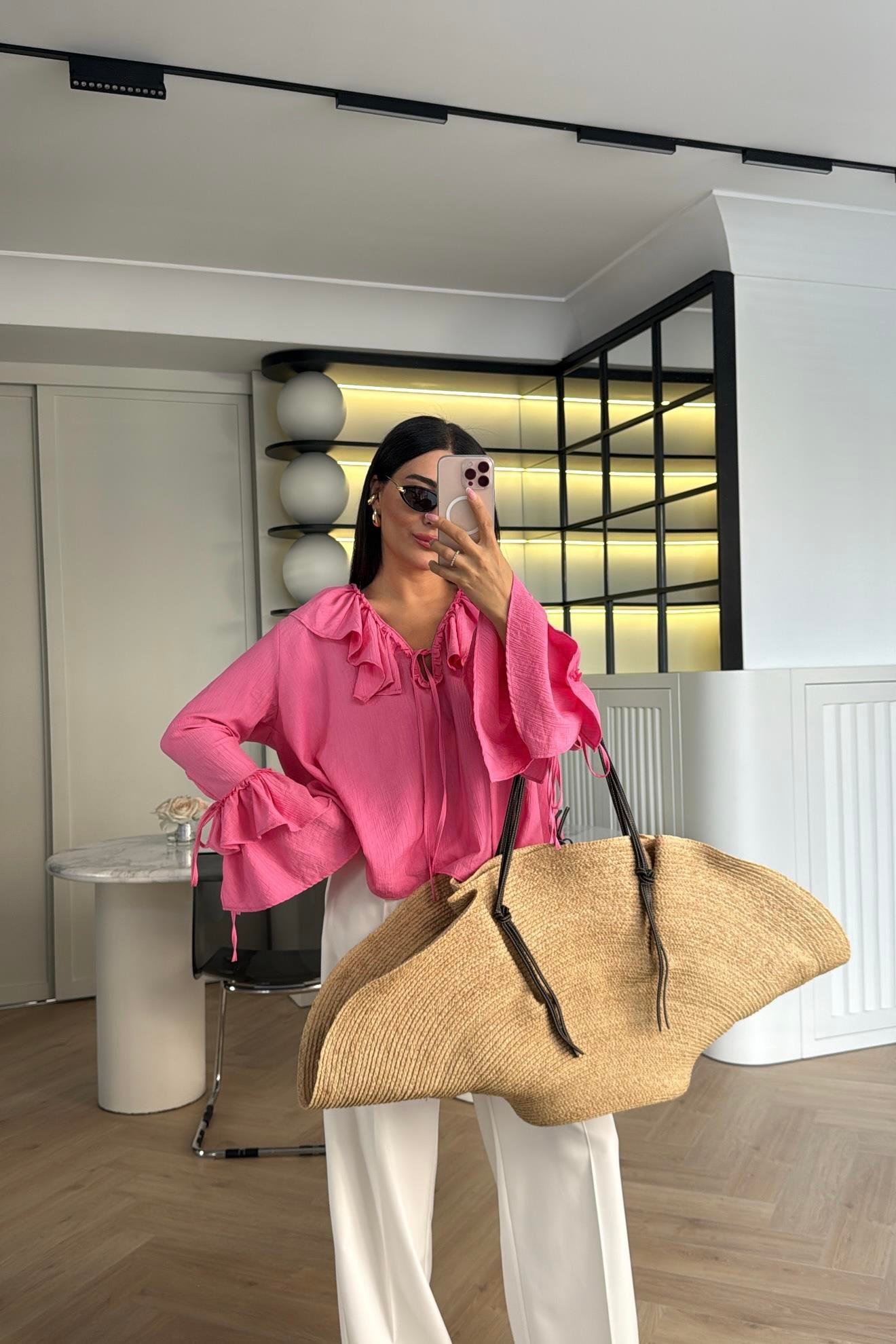 PEMBE FIRFIRLI SALAŞ GÖMLEK