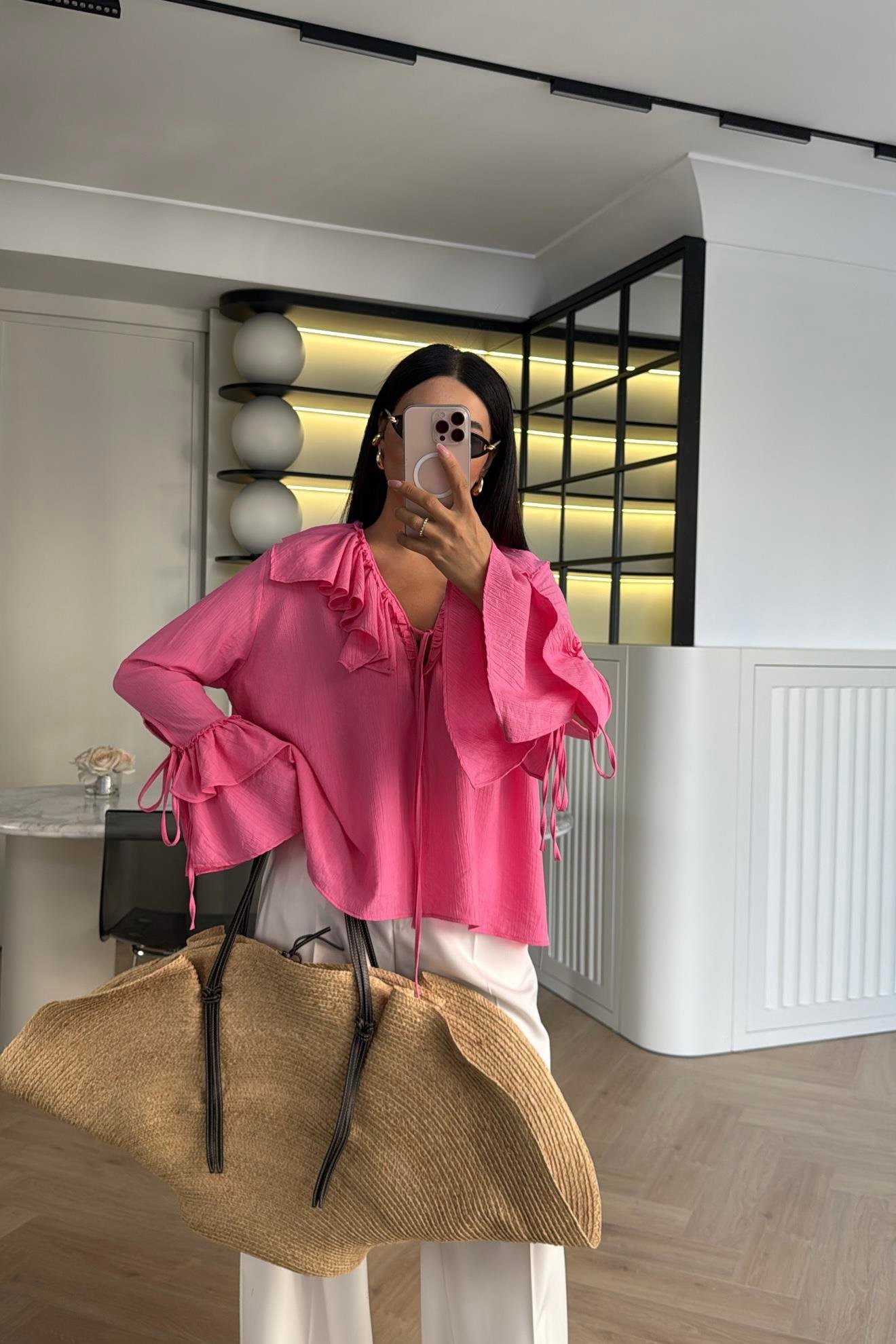 PEMBE FIRFIRLI SALAŞ GÖMLEK