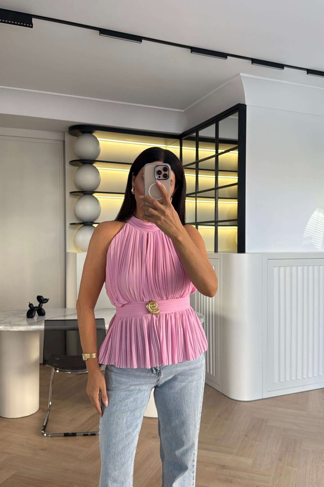 PEMBE GOLD DÜĞMELİ BLUZ 