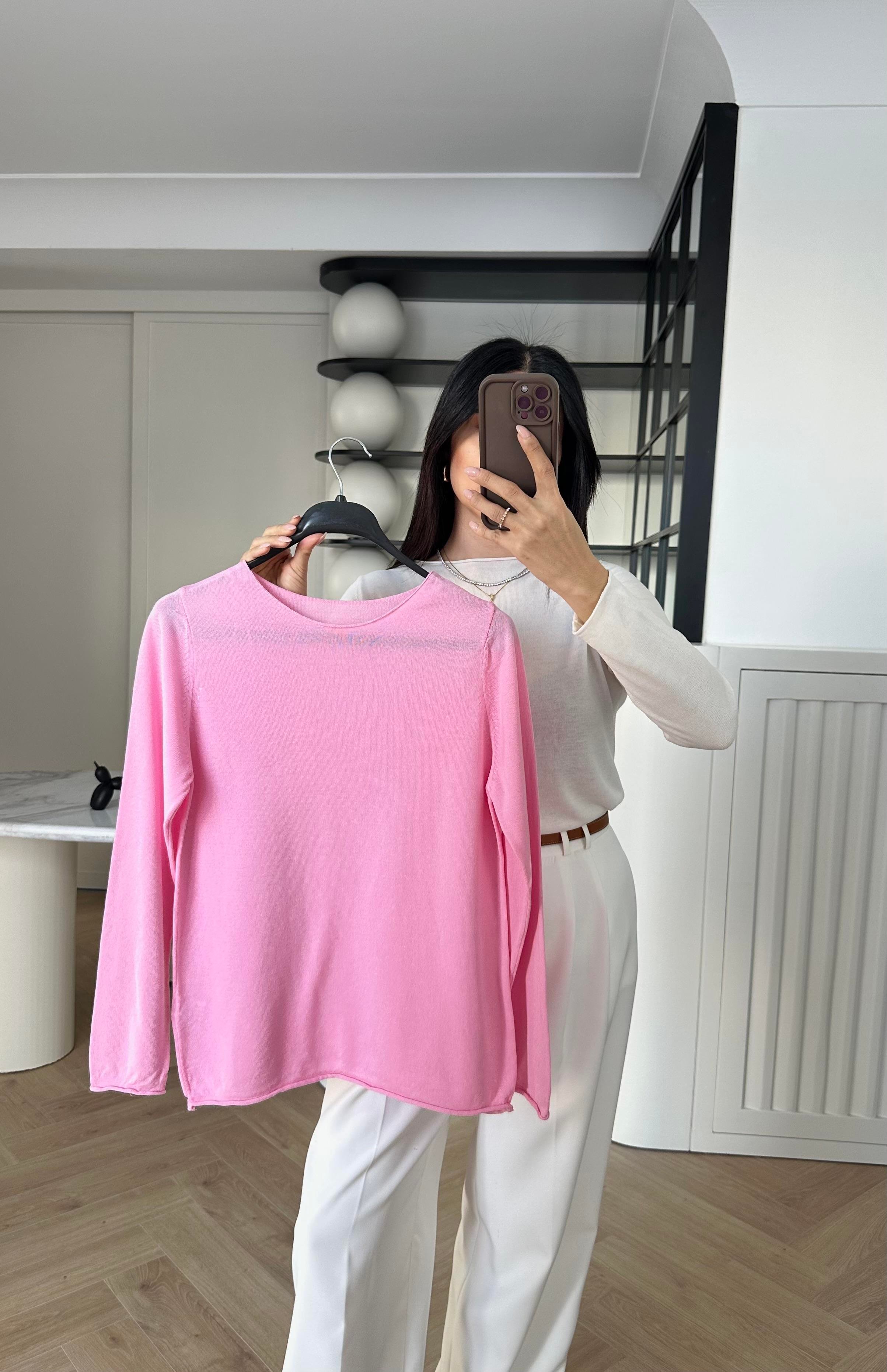 Pembe İnce Dokuma Triko Kazak