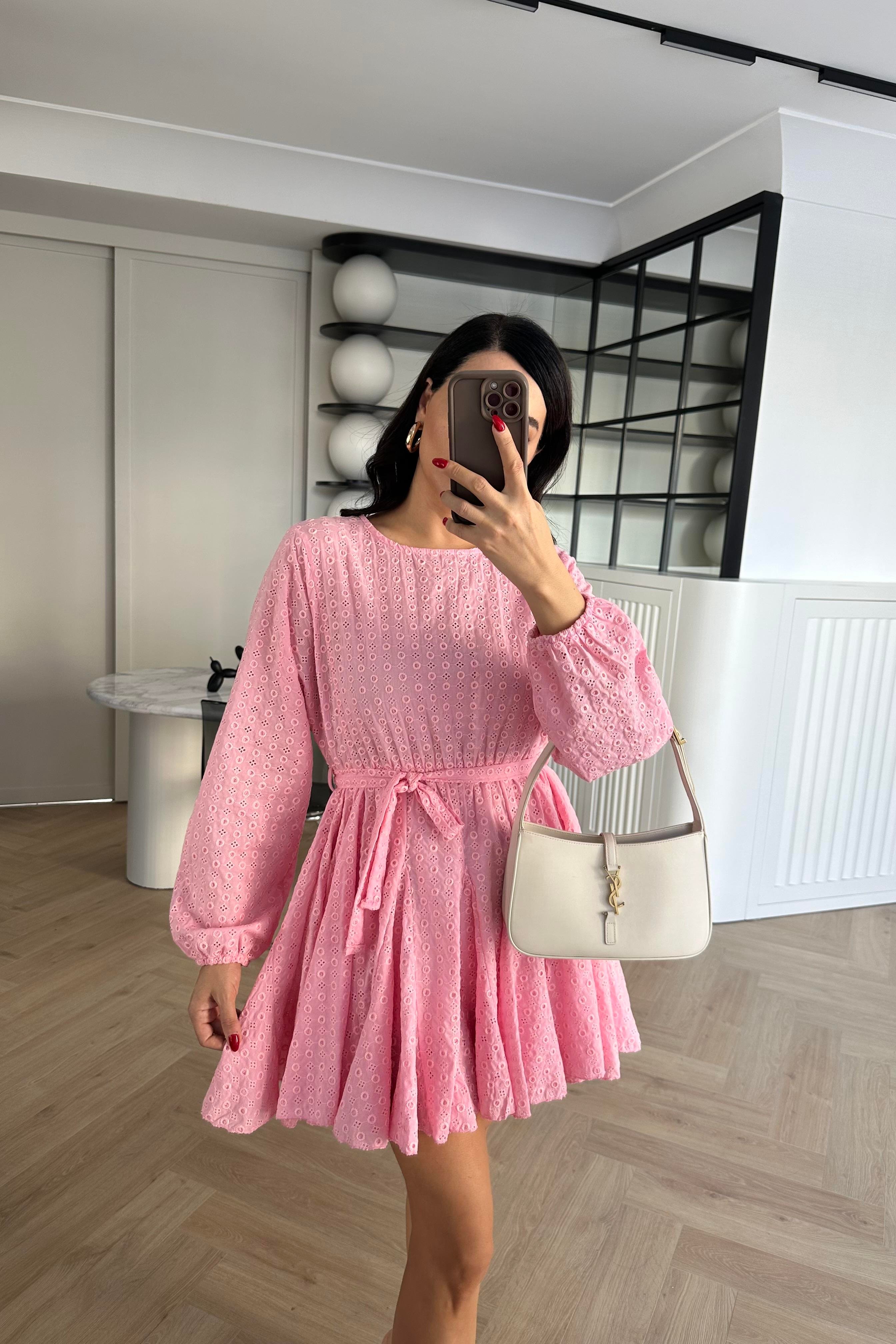 Pembe Kemerli Astarlı Elbise