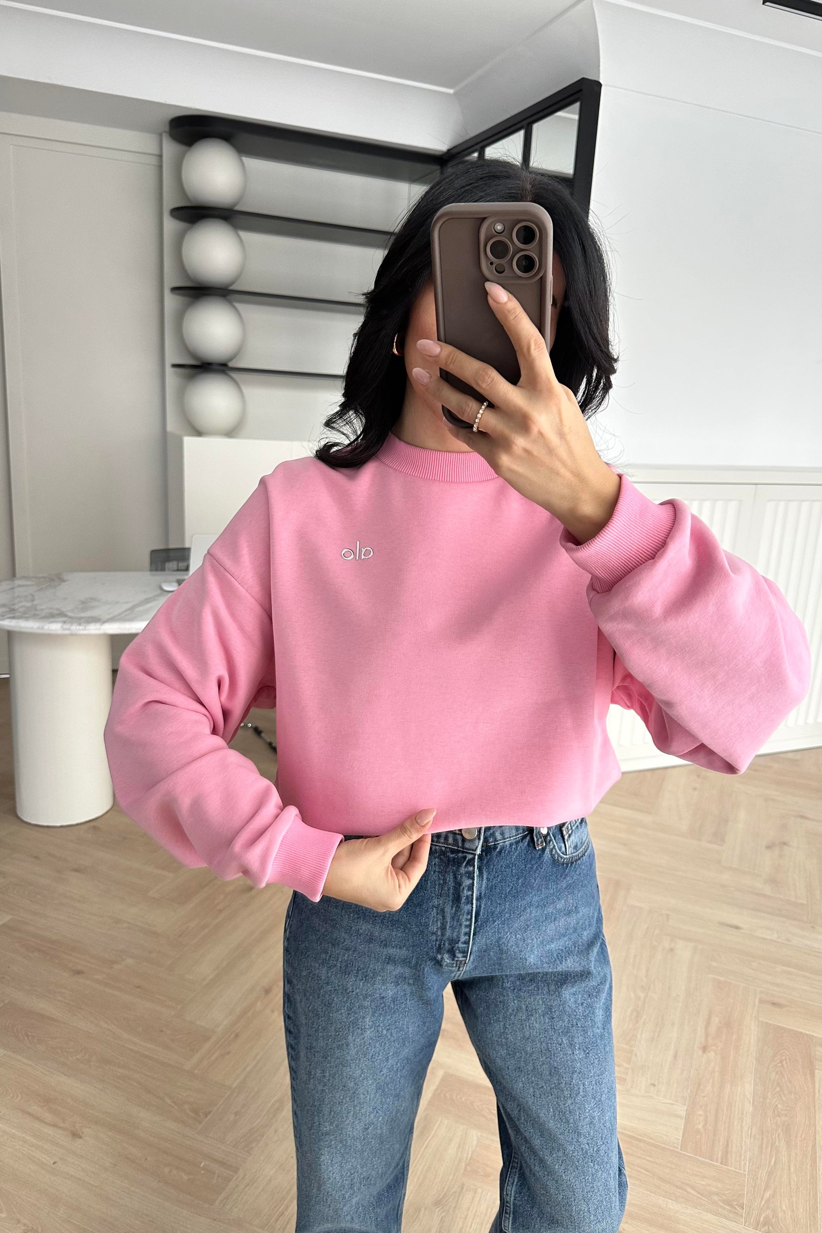 Pembe Logolu Özel Üretim Sweatshirt 
