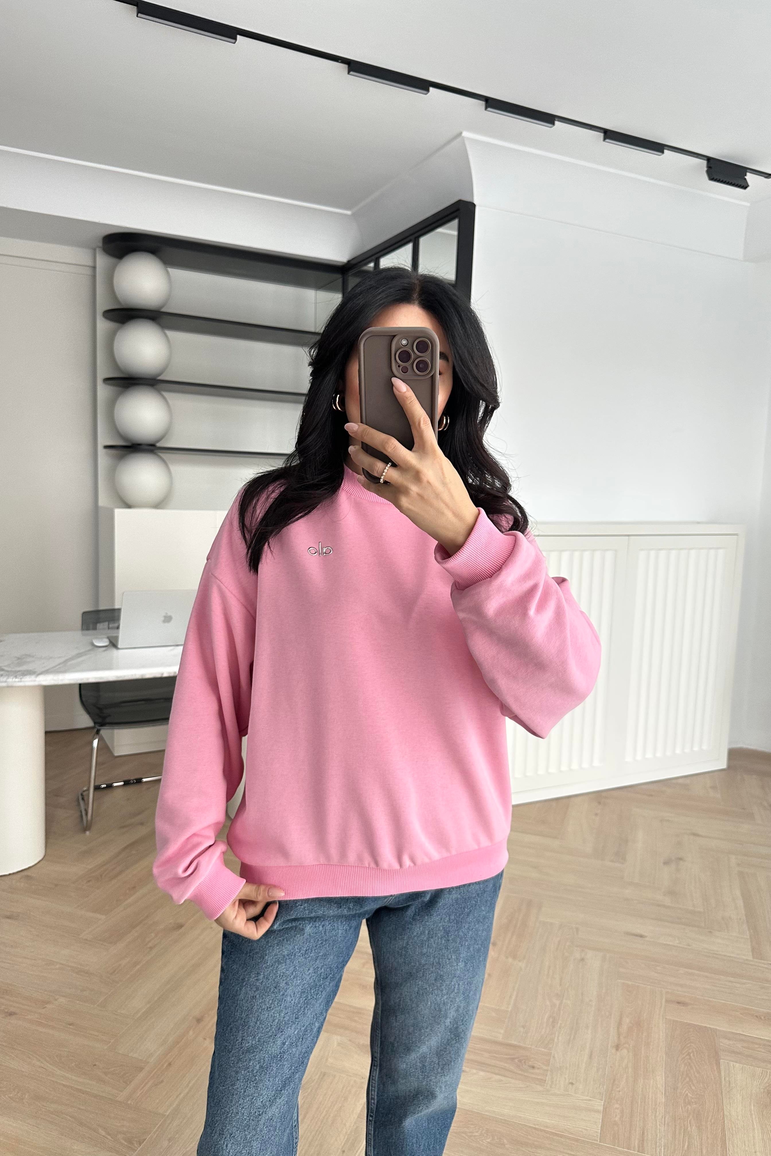 Pembe Logolu Özel Üretim Sweatshirt 