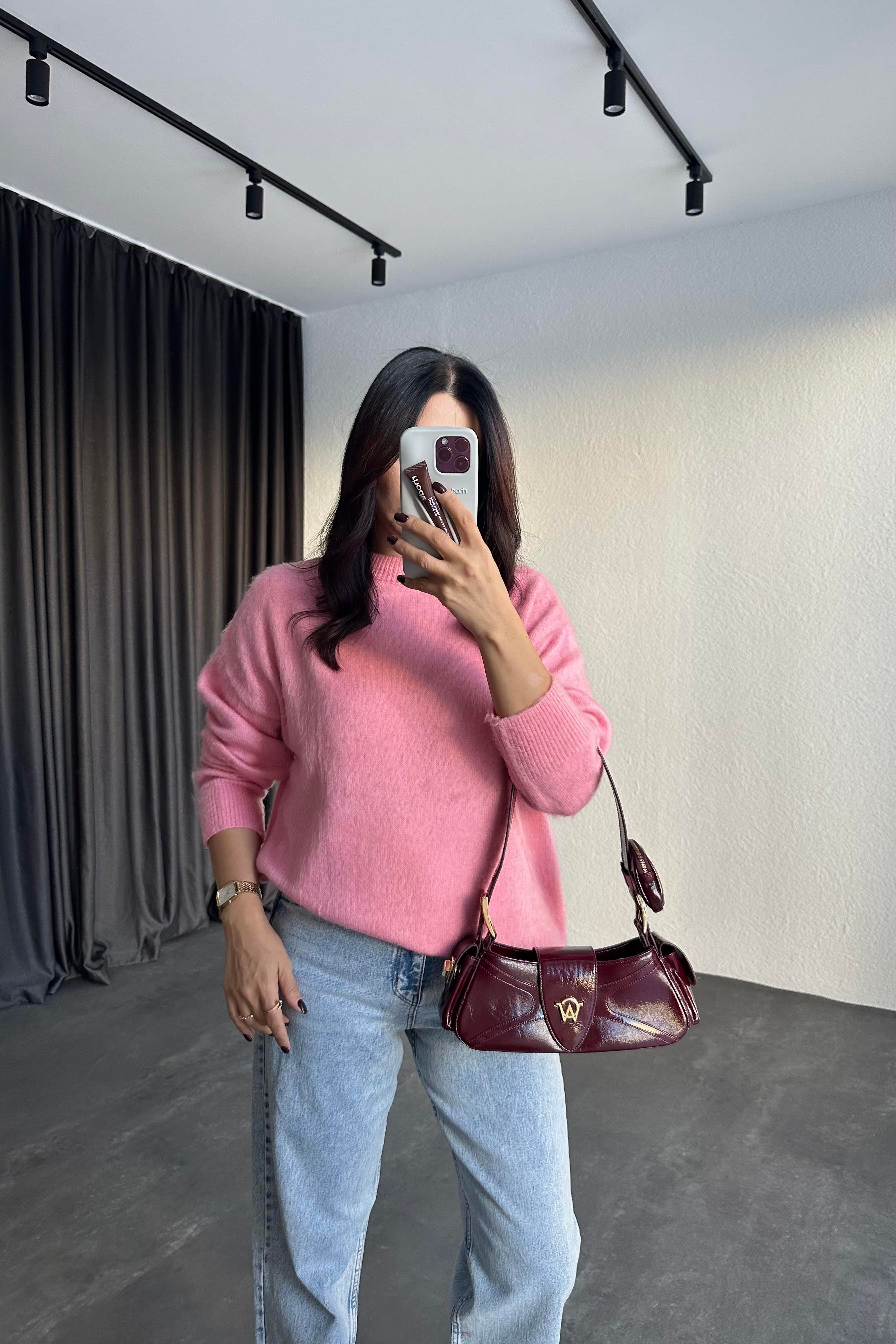 Pembe Marka Model Bisiklet Yaka Şardonlu Triko Kazak 