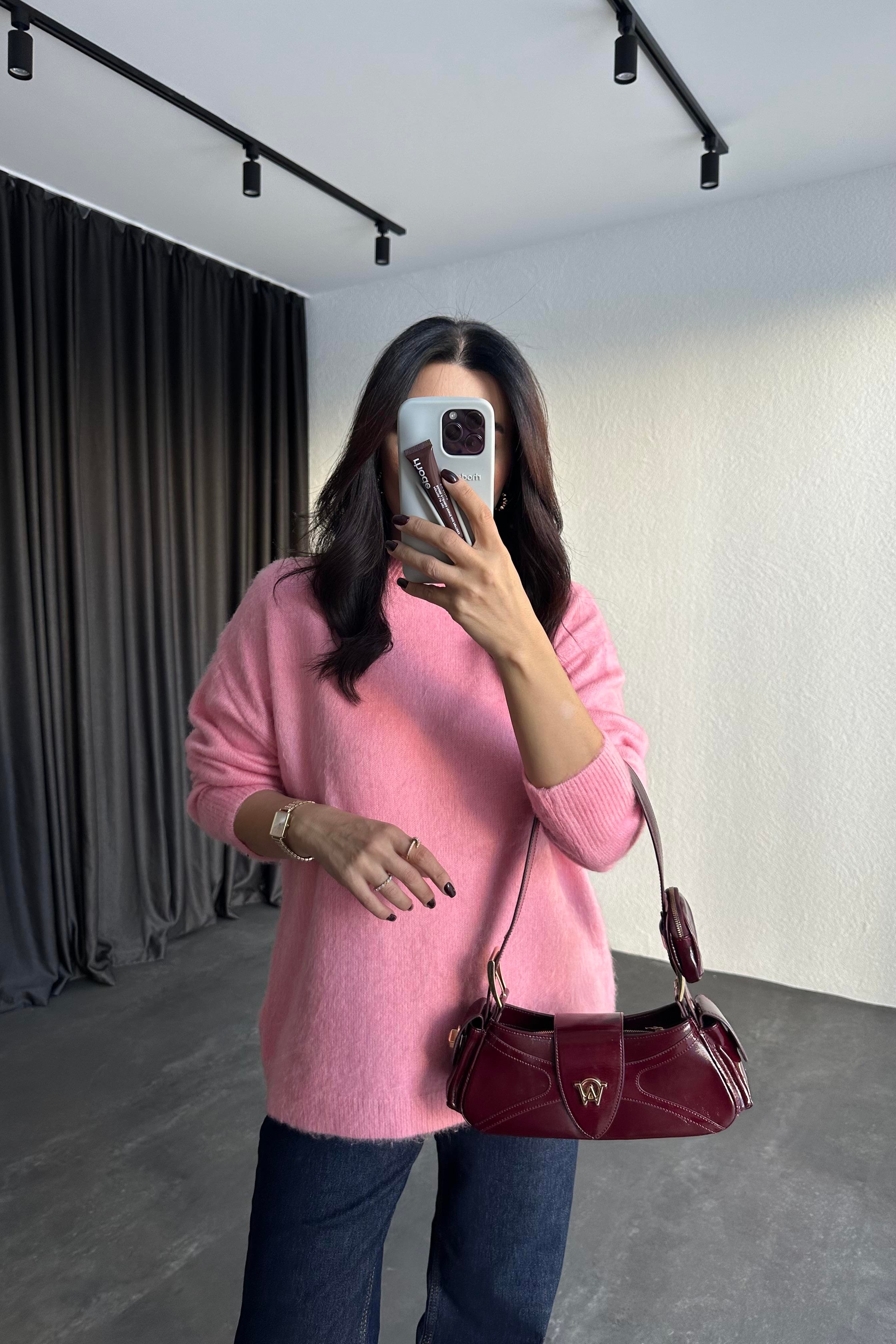 Pembe Marka Model Bisiklet Yaka Şardonlu Triko Kazak 