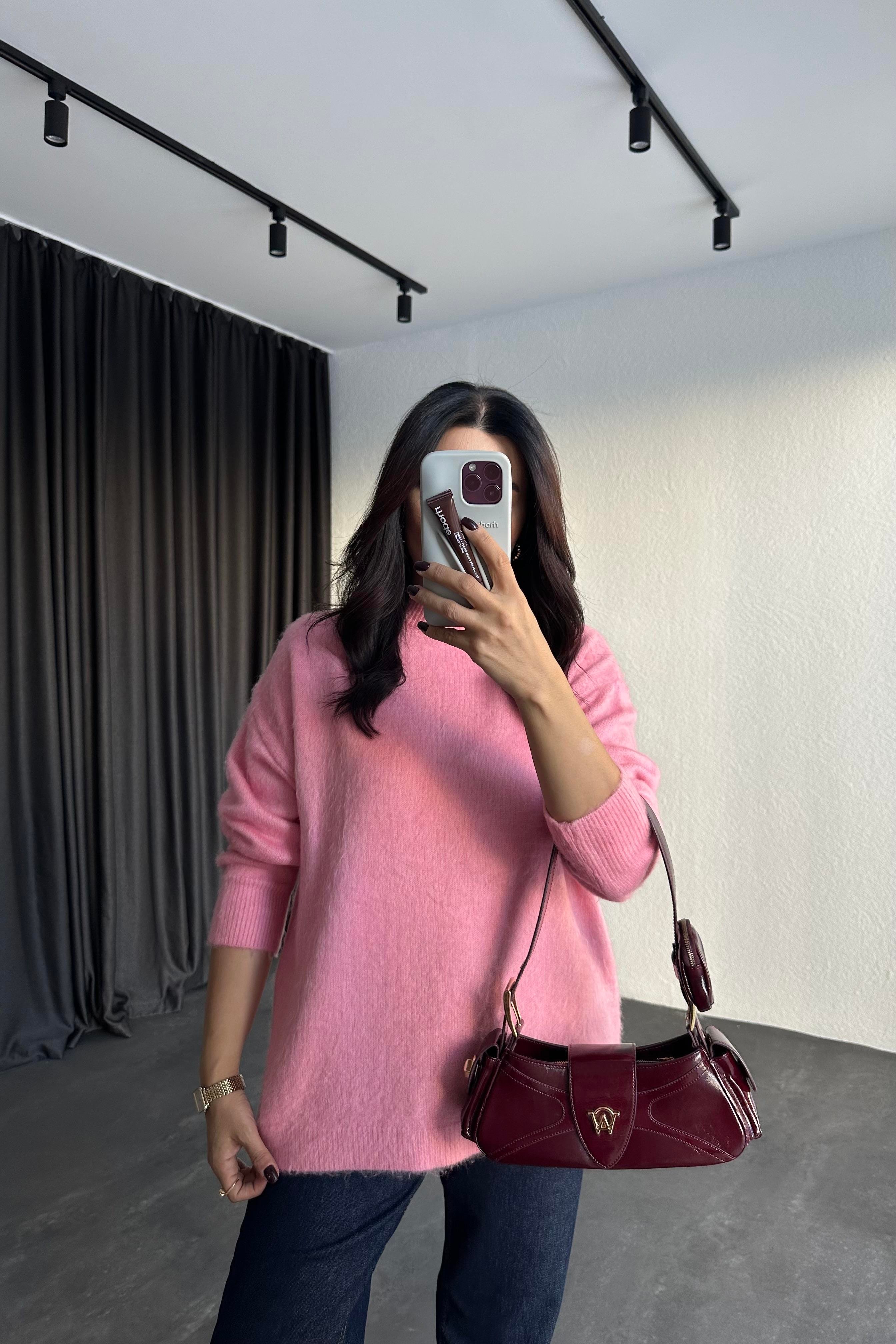 Pembe Marka Model Bisiklet Yaka Şardonlu Triko Kazak 