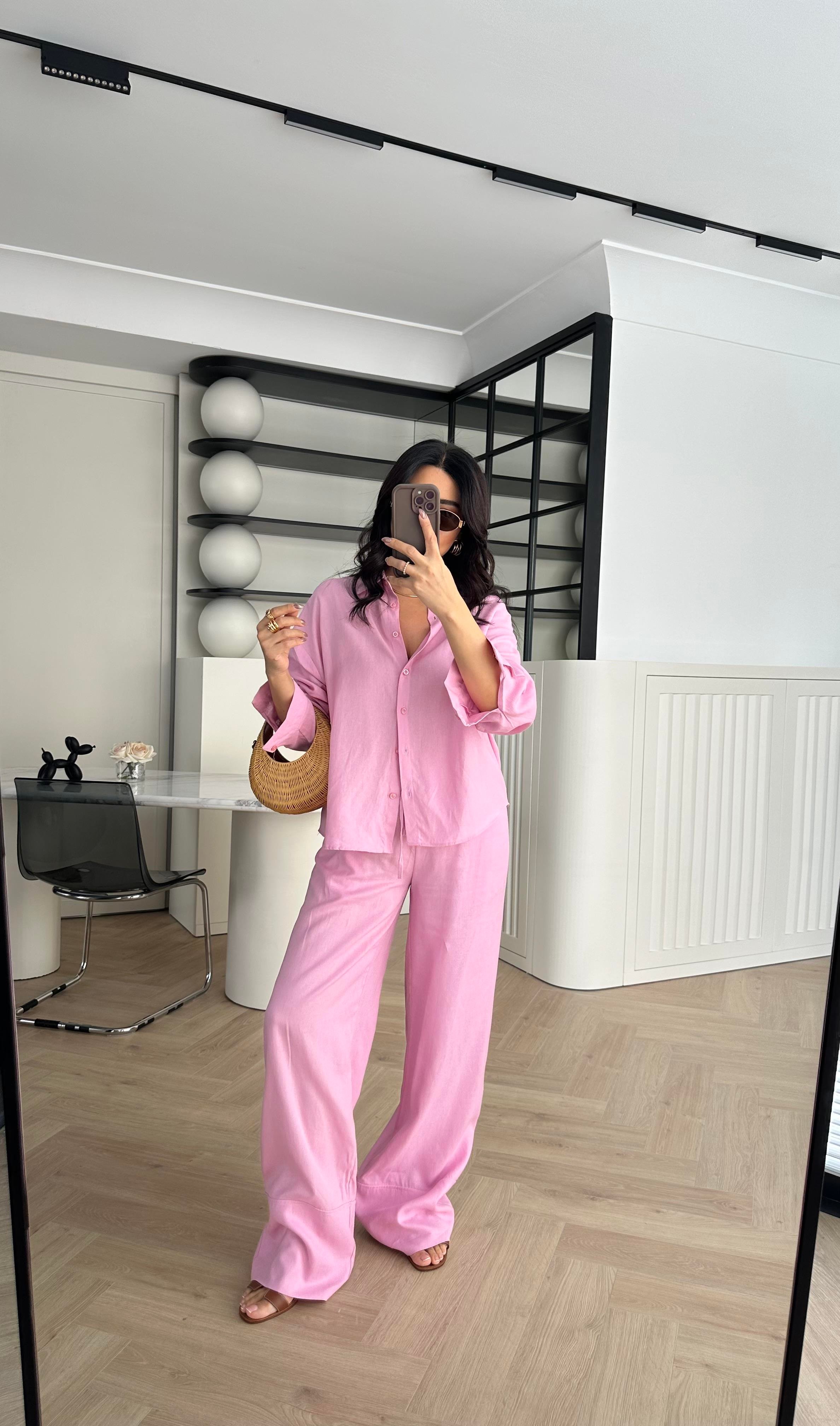 Pembe Massi Etiketli Ham Keten Takım
