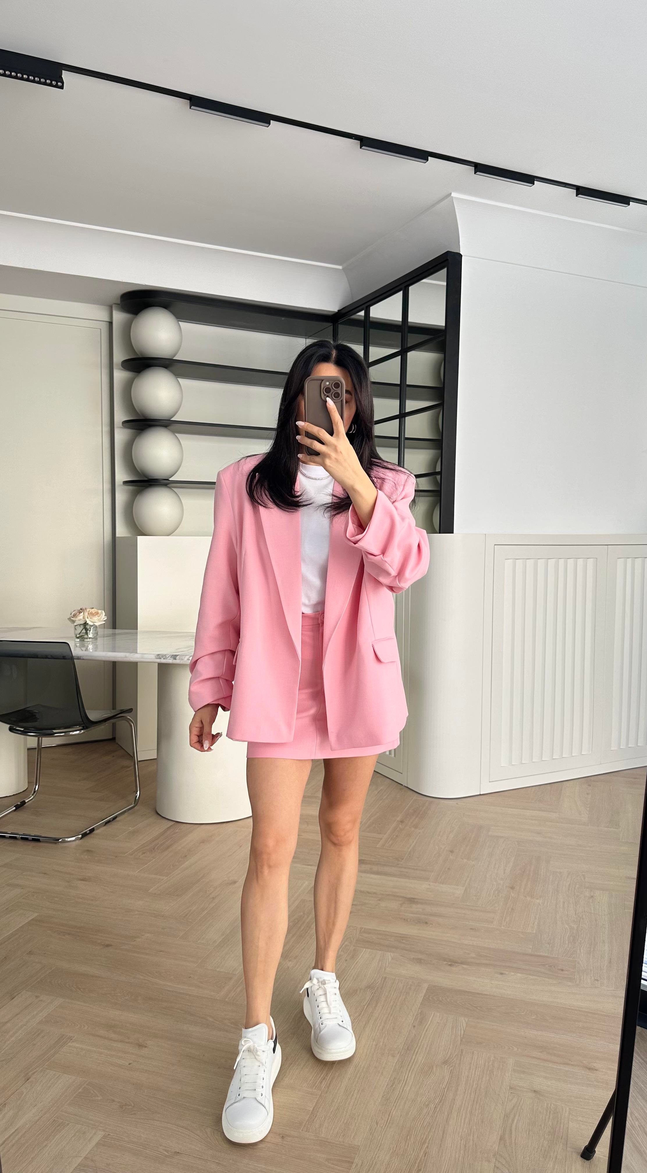 Pembe Oversize Ceket Şort Etek Takkm
