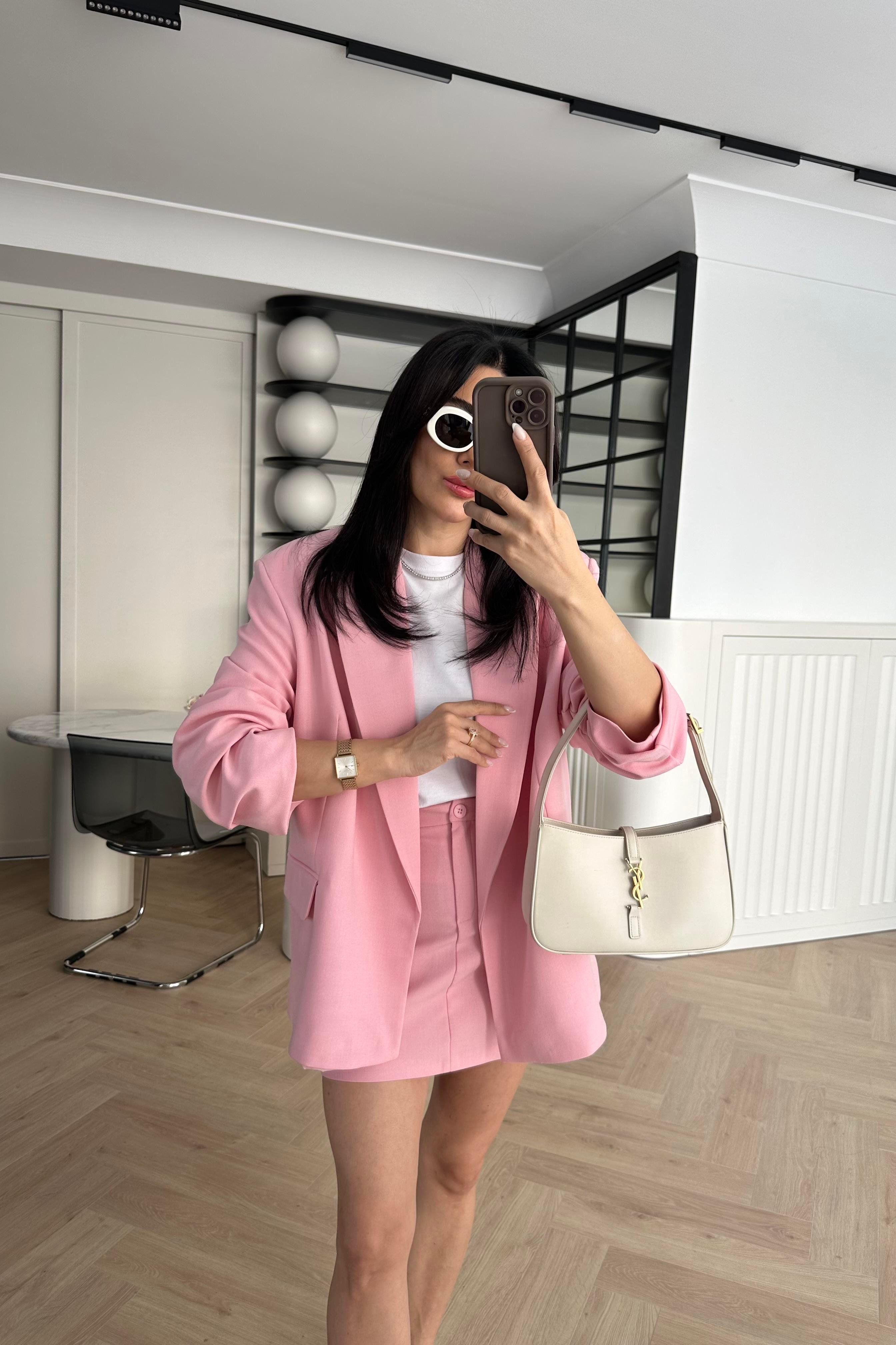 Pembe Oversize Ceket Şort Etek Takkm