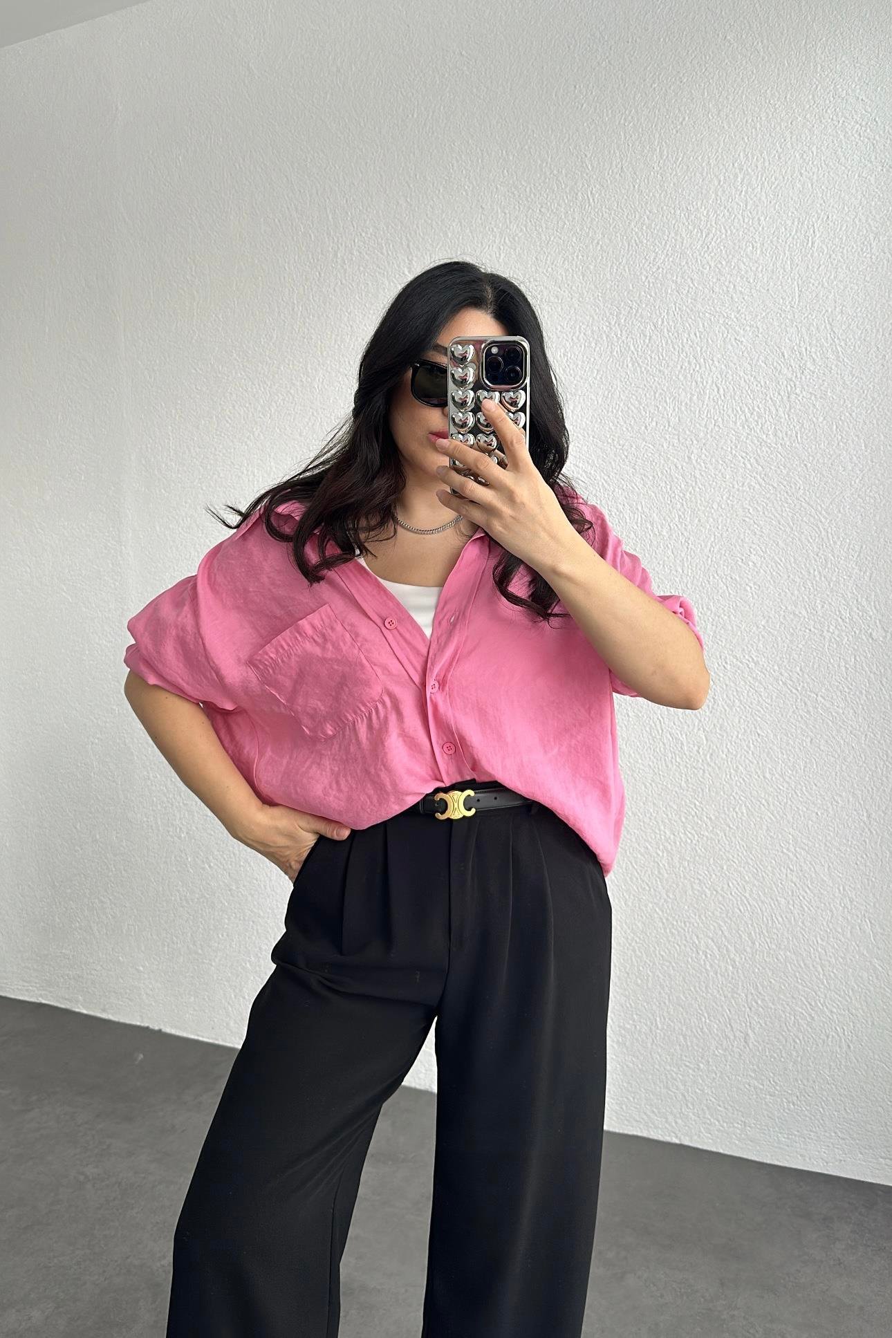 Pembe Oversize Gömlek