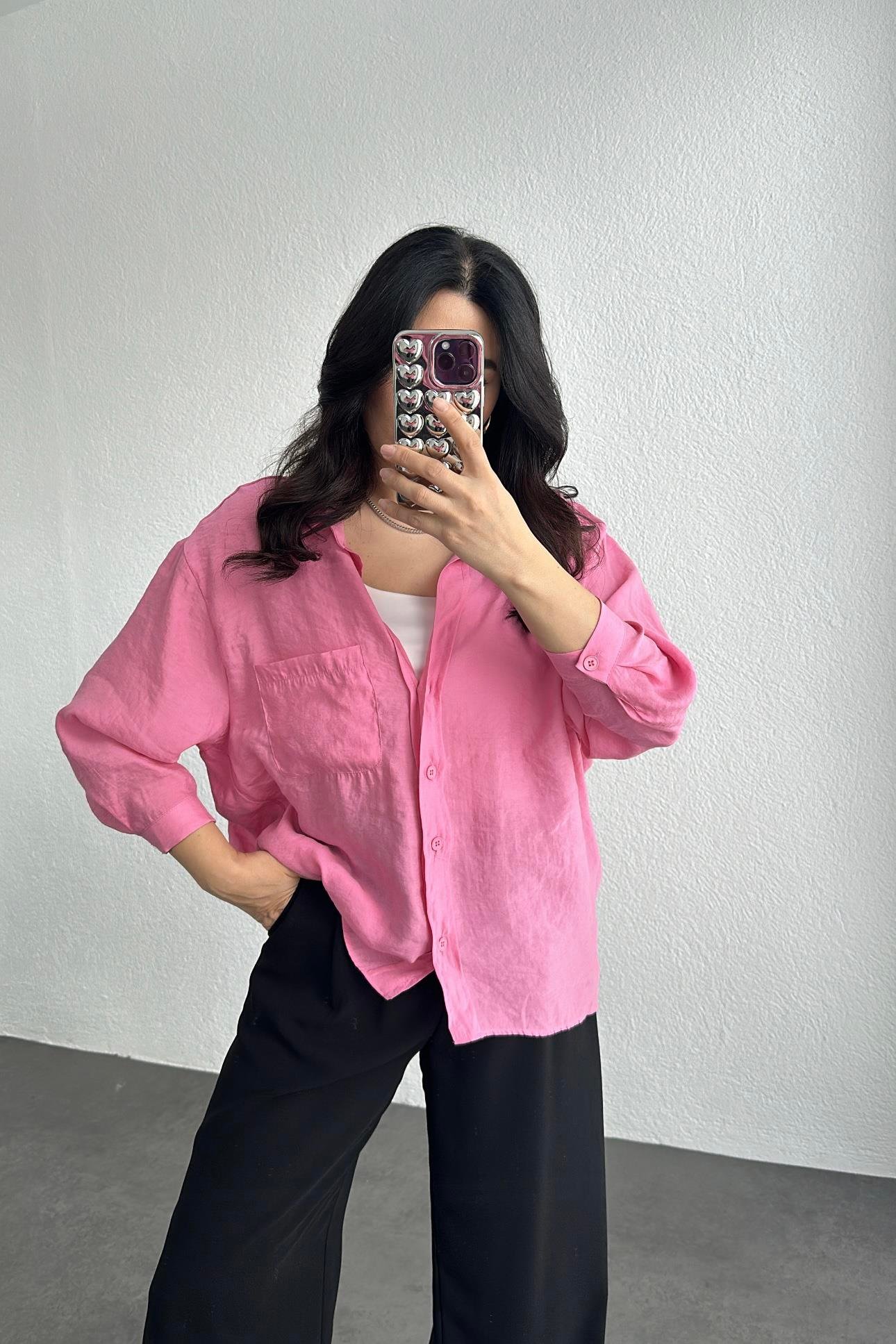 Pembe Oversize Gömlek