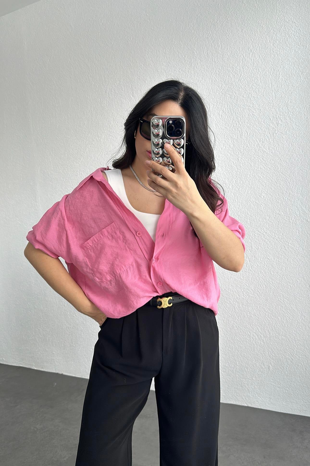 Pembe Oversize Gömlek