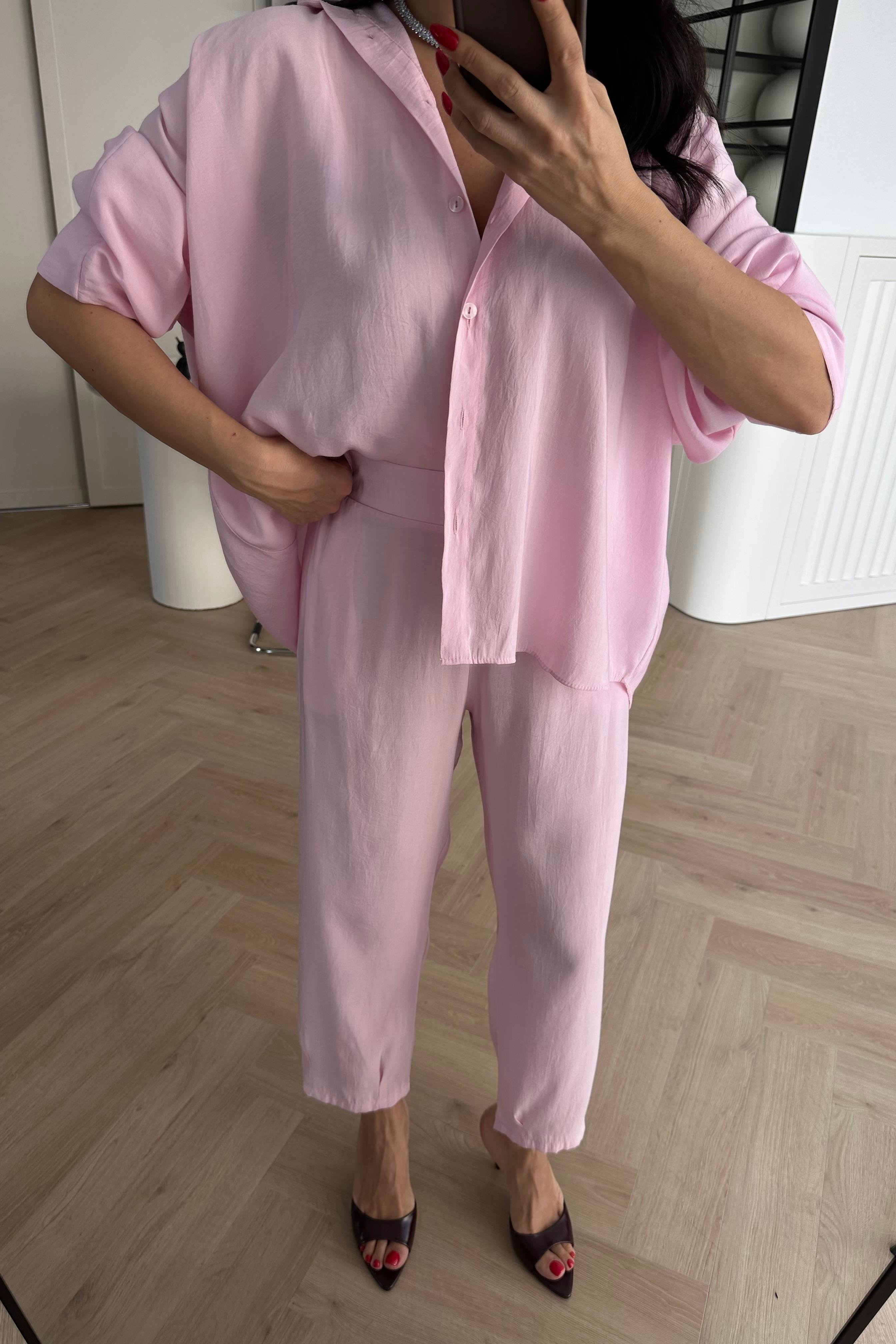 Pembe Tensel Kumaş Massi Gömlek Pantolon Takım