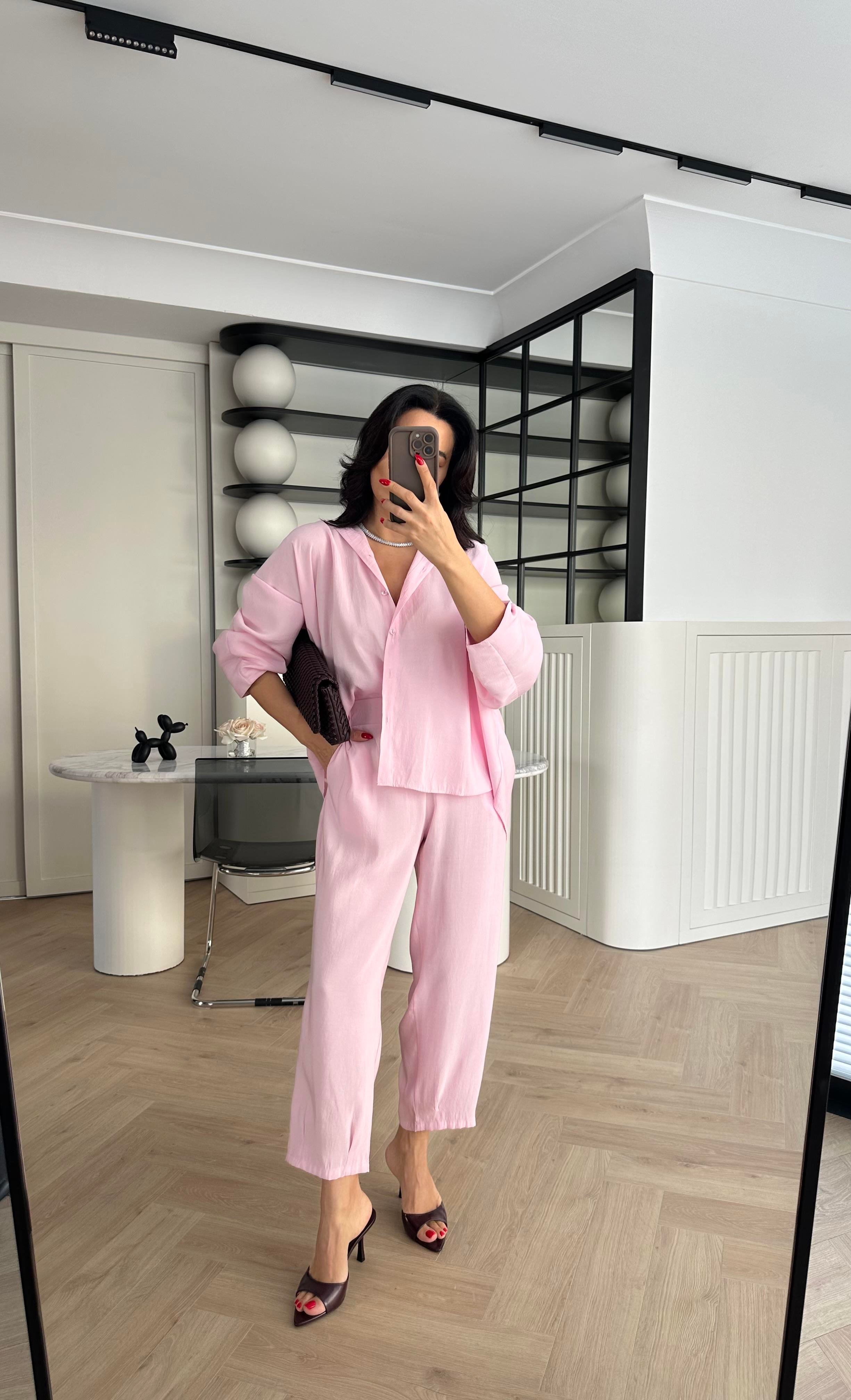 Pembe Tensel Kumaş Massi Gömlek Pantolon Takım