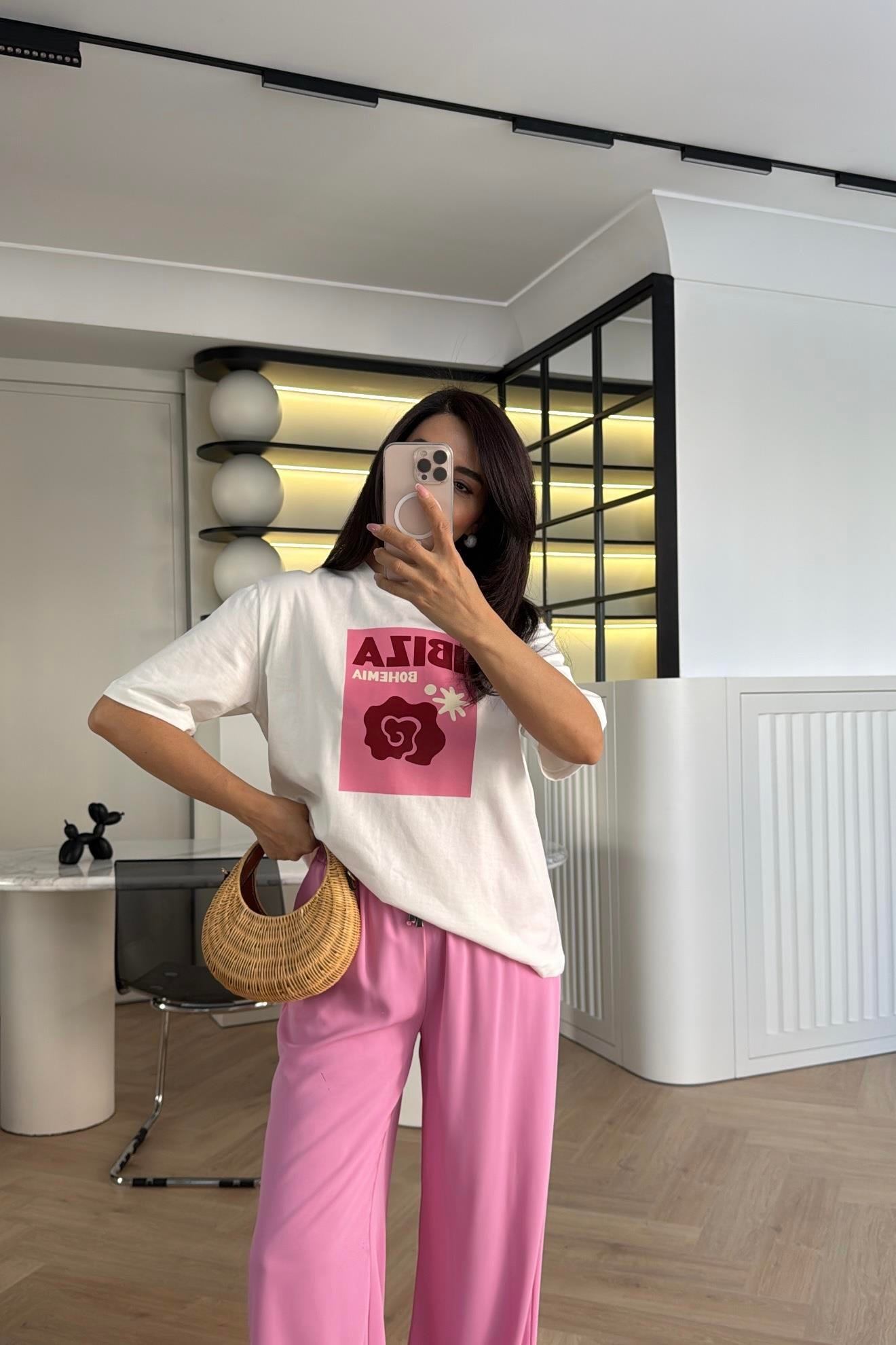 PEMBE YÜKSEK BEL LASTİKLİ PALAZZO 