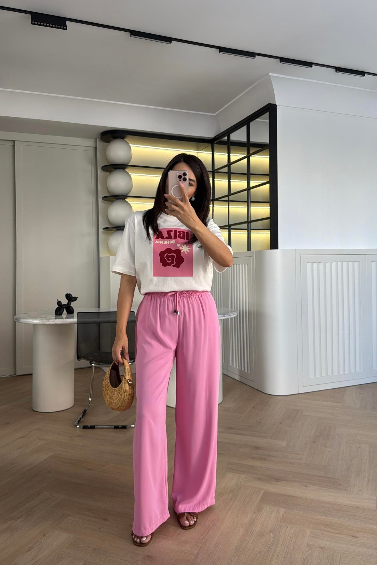 PEMBE YÜKSEK BEL LASTİKLİ PALAZZO 