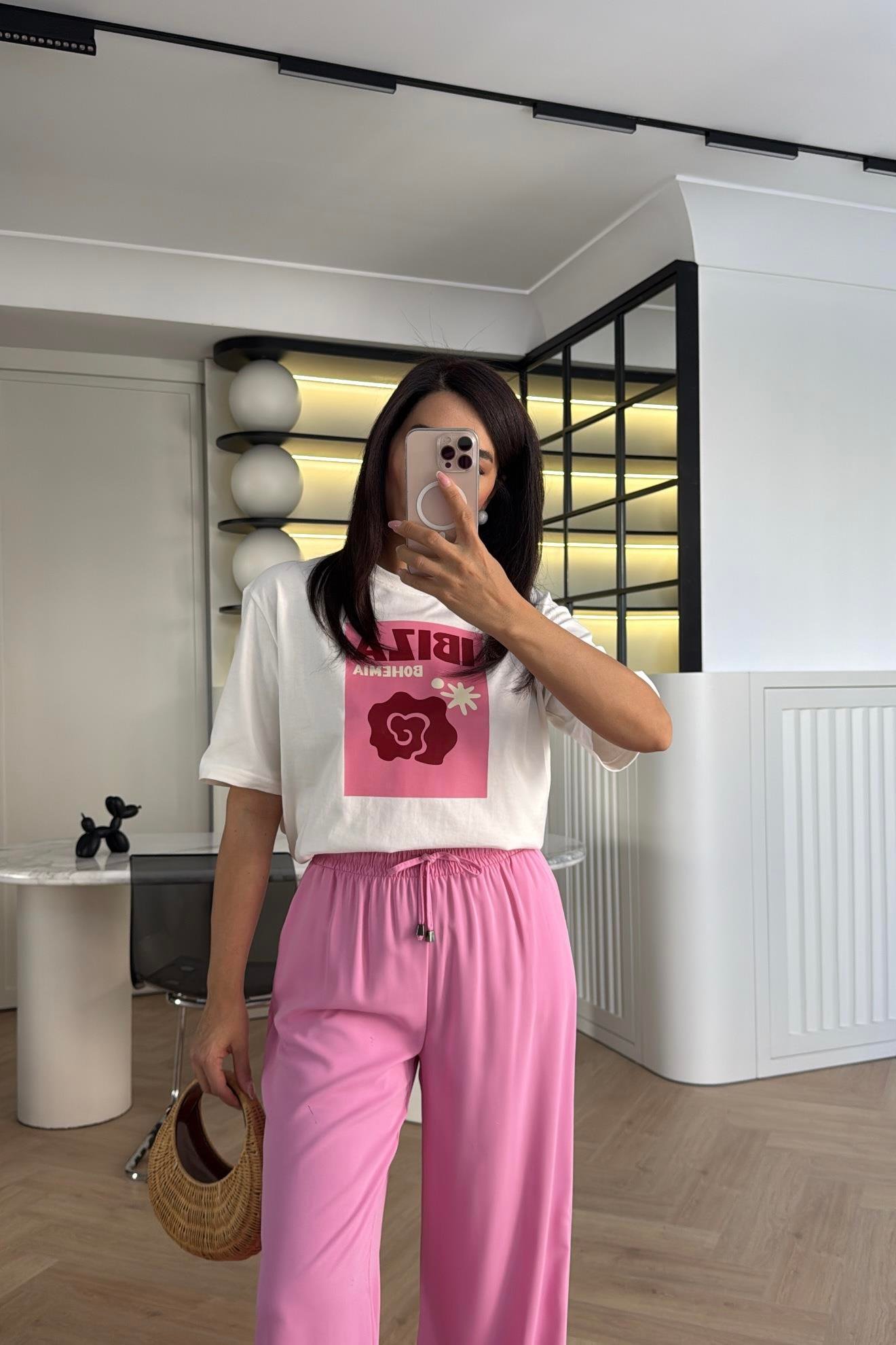 PEMBE YÜKSEK BEL LASTİKLİ PALAZZO 