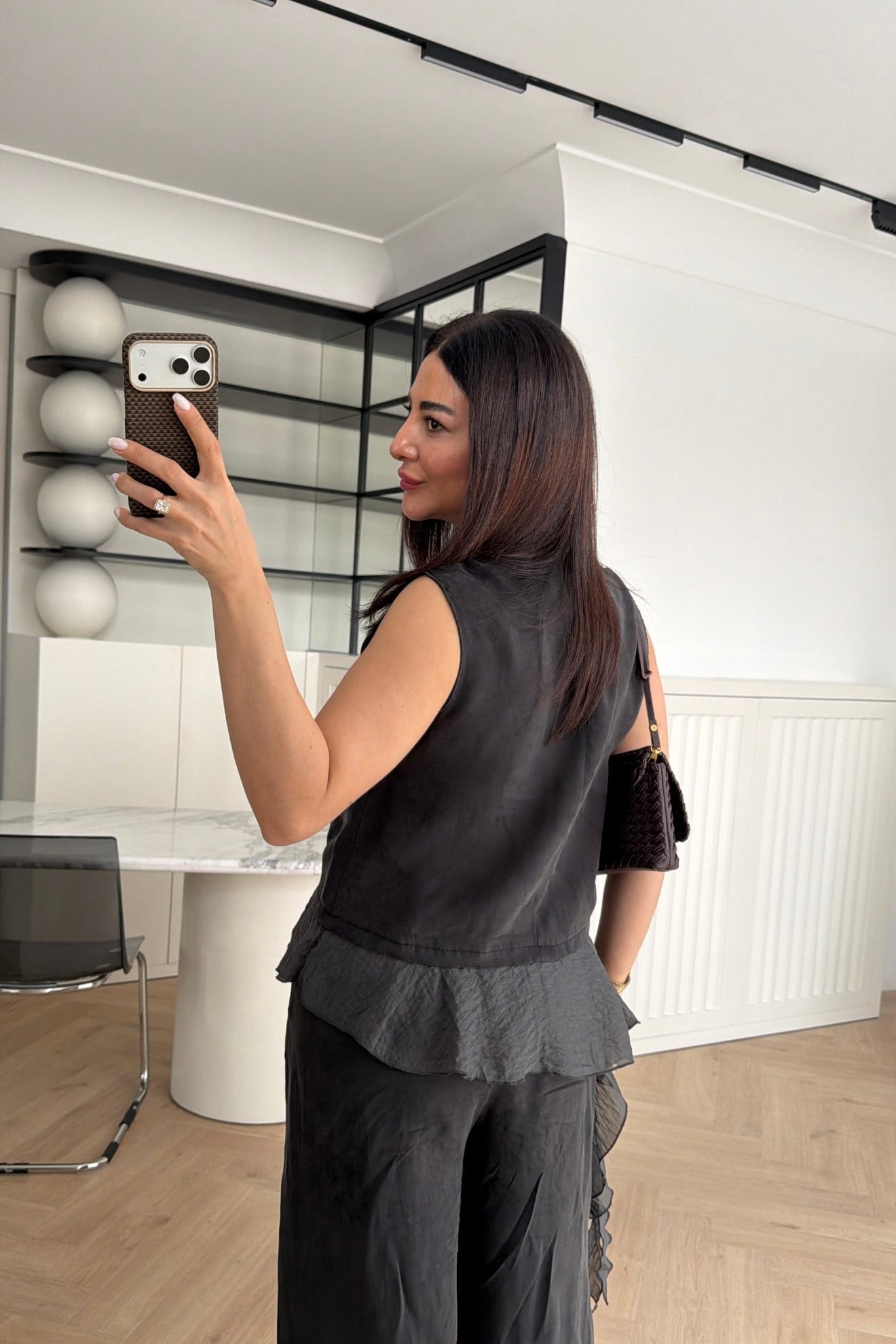 PEPLUM DETAYLI TENCEL TAKIM ANTRASİT 