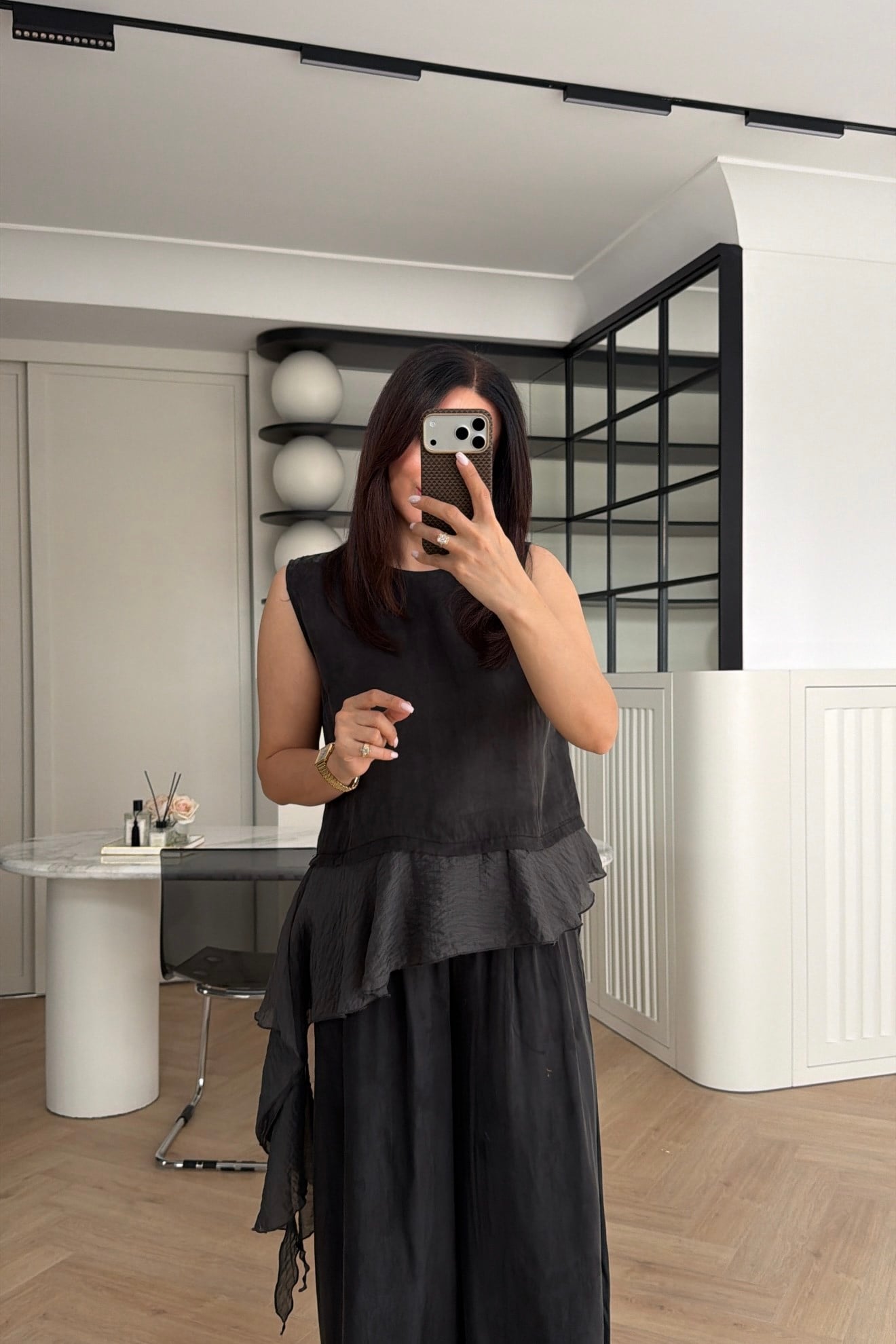 PEPLUM DETAYLI TENCEL TAKIM ANTRASİT 