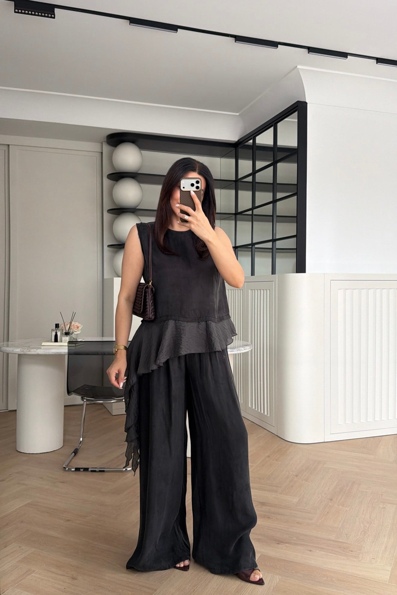PEPLUM DETAYLI TENCEL TAKIM ANTRASİT 