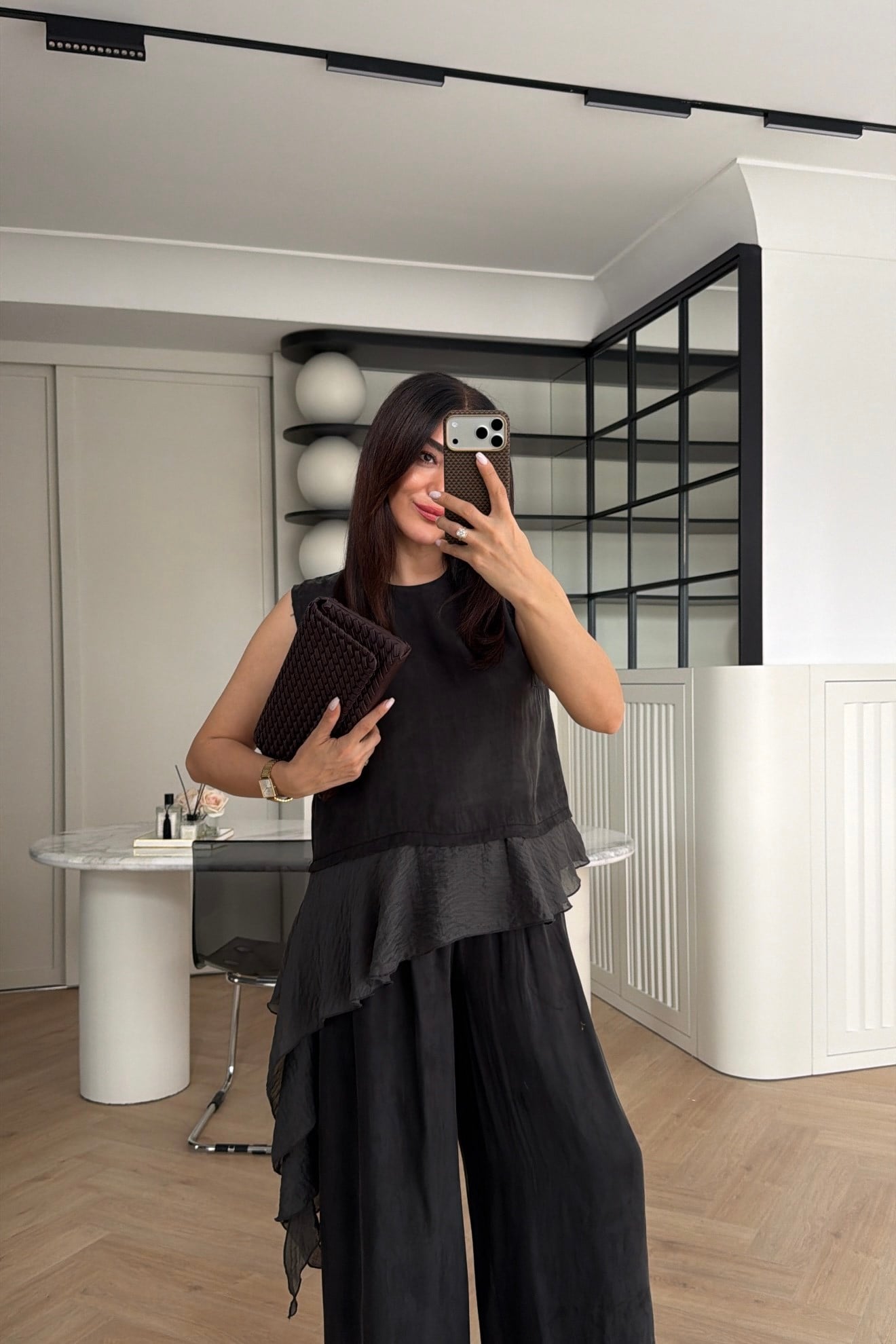 PEPLUM DETAYLI TENCEL TAKIM ANTRASİT 