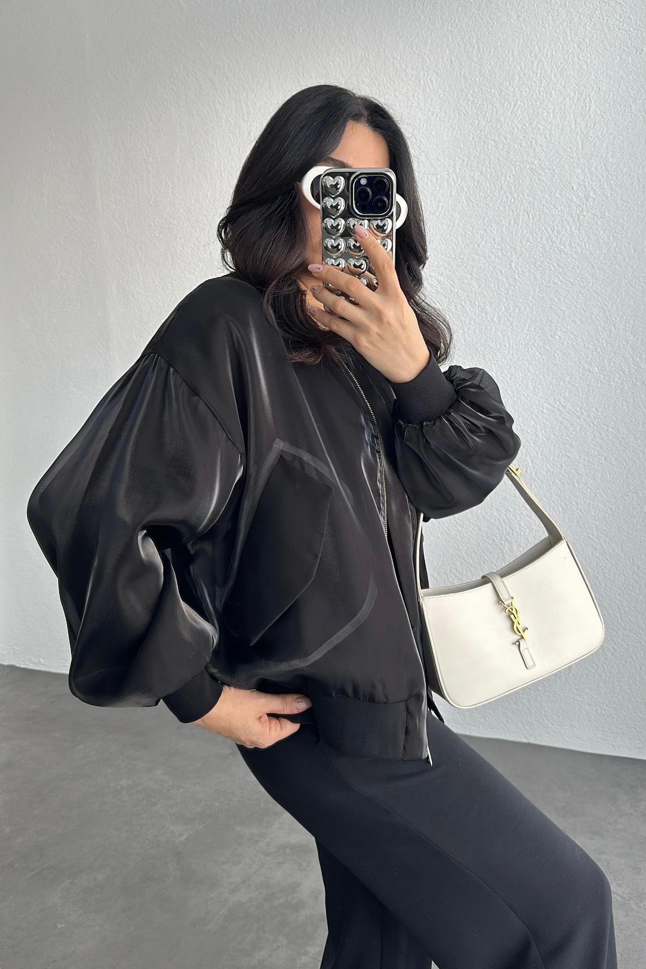 Premium Astarlı Marka Model Tasarım Siyah Bomber Ceket