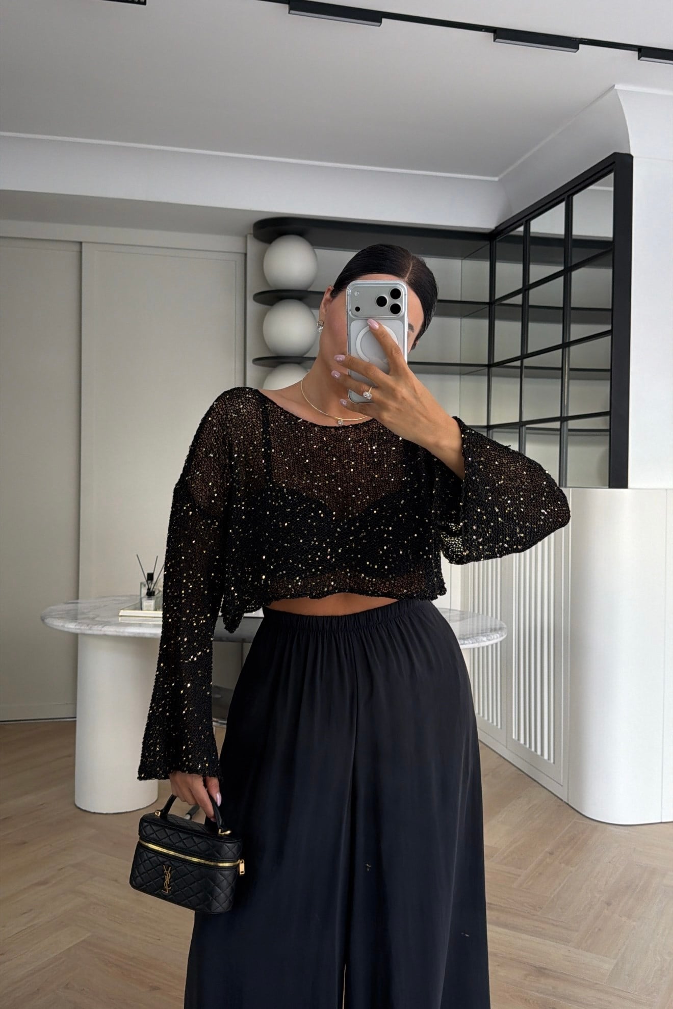 PULLU CROP MERSERİZE TRİKO SİYAH