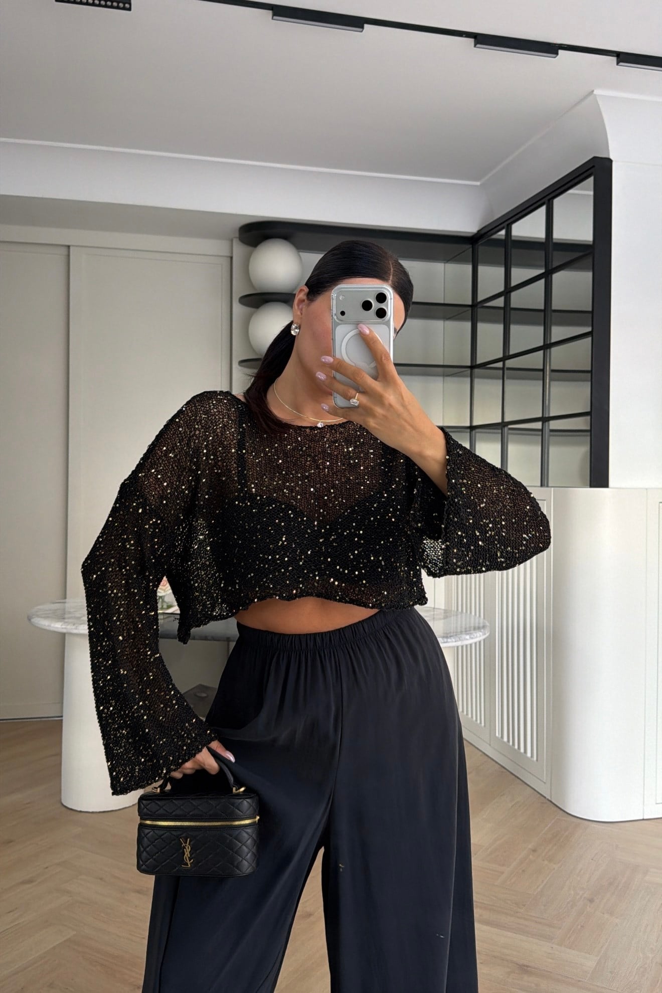 PULLU CROP MERSERİZE TRİKO SİYAH
