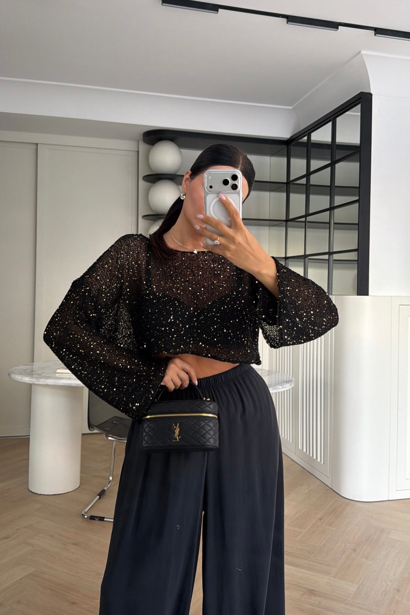 PULLU CROP MERSERİZE TRİKO SİYAH