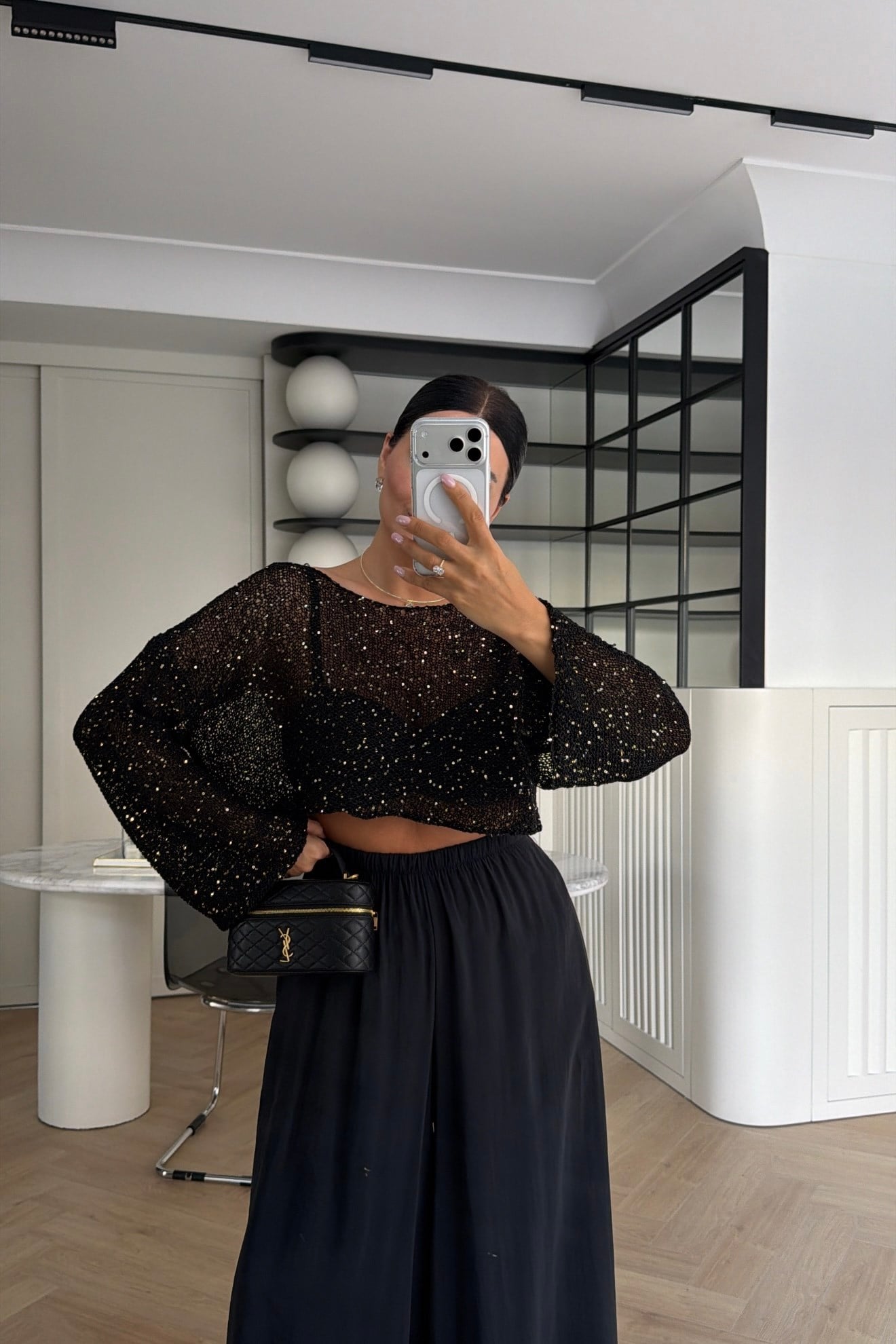 PULLU CROP MERSERİZE TRİKO SİYAH