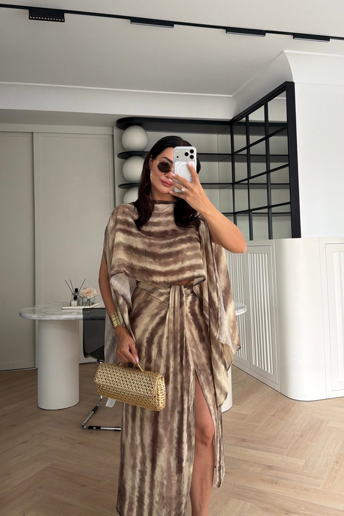 RENK GEÇİŞLİ ETEK BLUZ TAKIM SARI