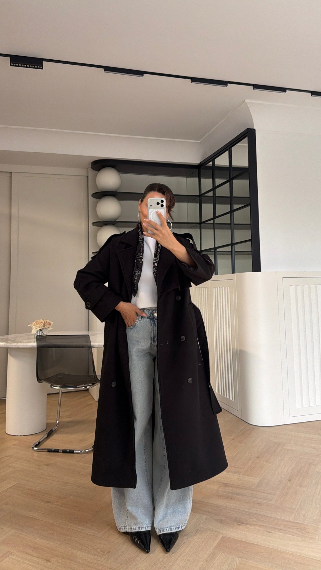 Rüzgarlıklı Oversize Kaşe Kaban Siyah 