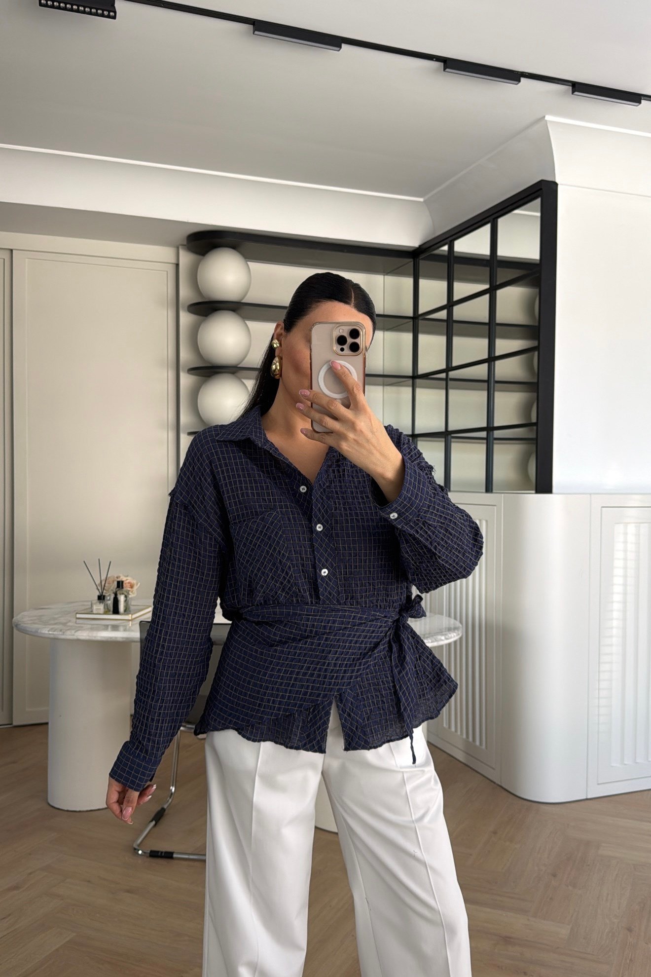 ŞALLI KARELİ GÖMLEK LACİVERT